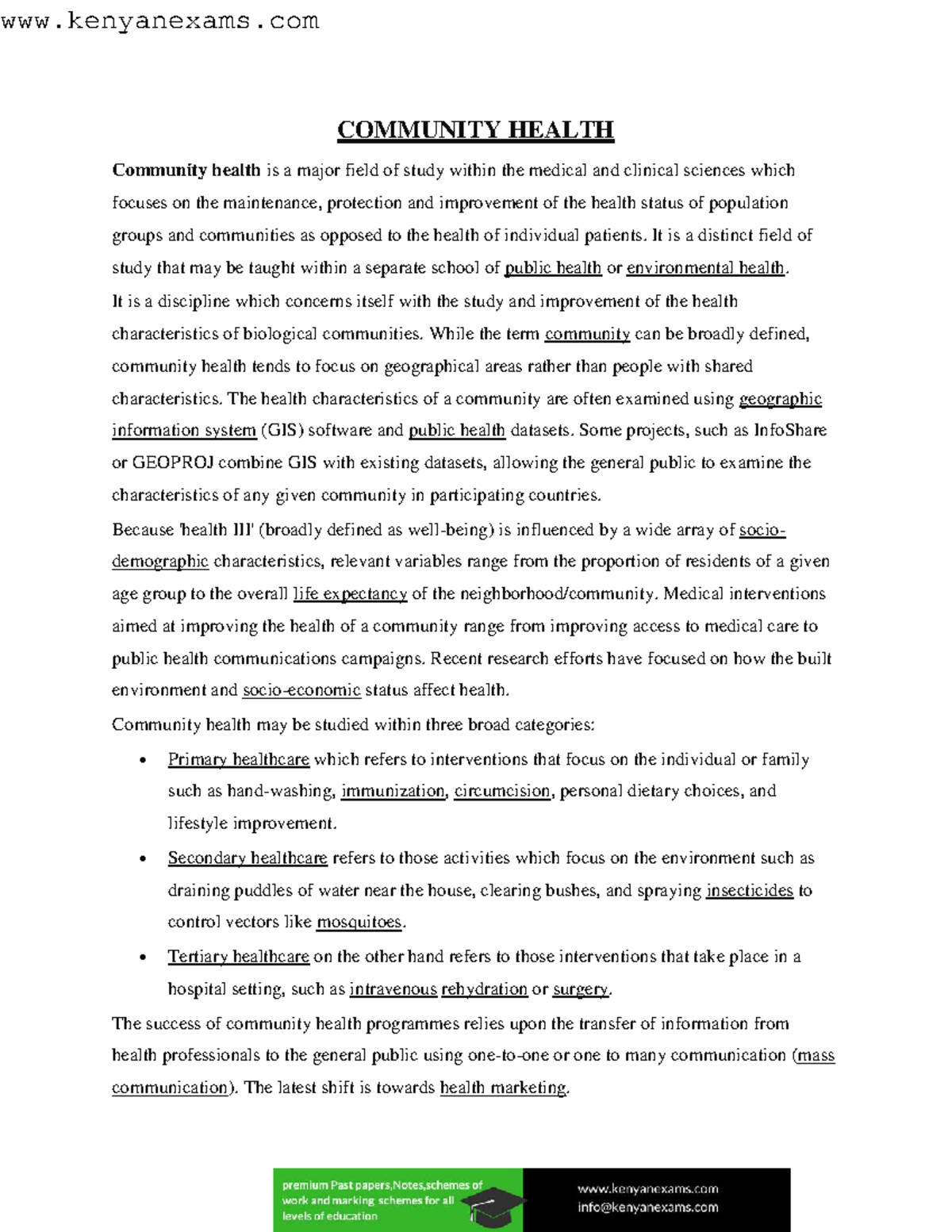 Community health notes - COMMUNITY HEALTH Community health is a major ...