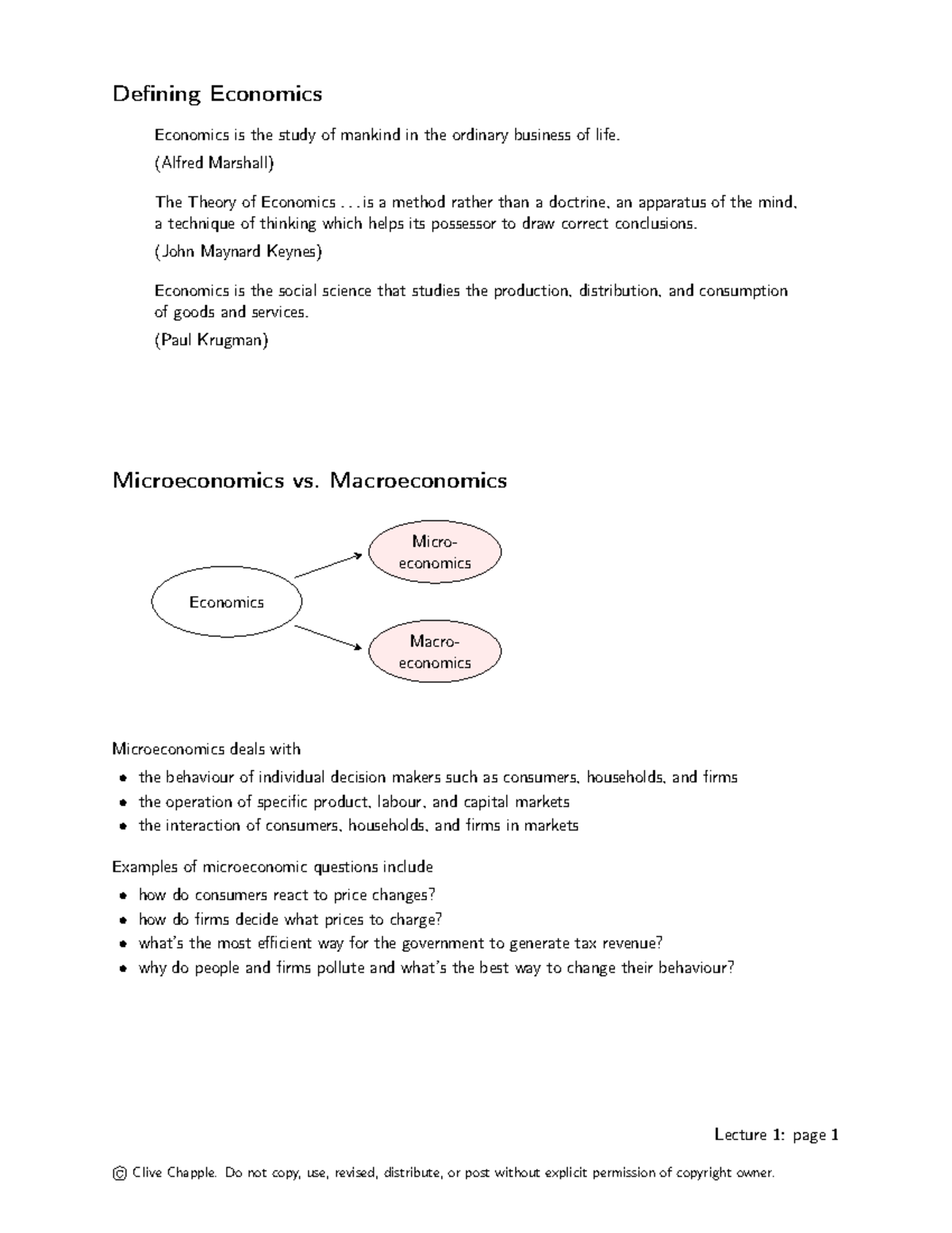 W1 Lecture notes MicroEconomics - Defining Economics Economics is the ...