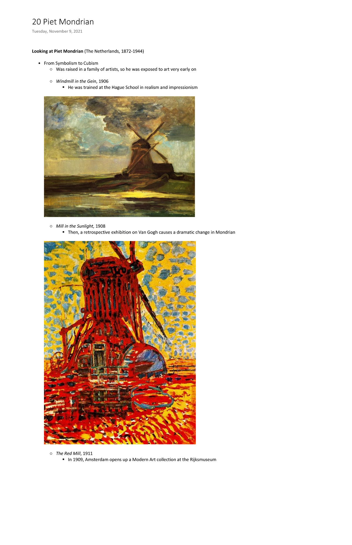 Modern Art (AD 383) Lecture 20 Notes - Looking at Piet Mondrian(The ...