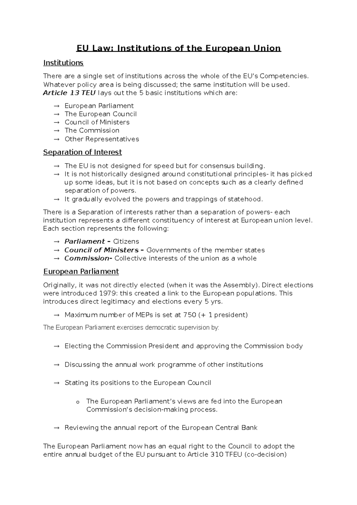Lec 3 - Lecture notes 3 - EU Law: Institutions of the European Union ...