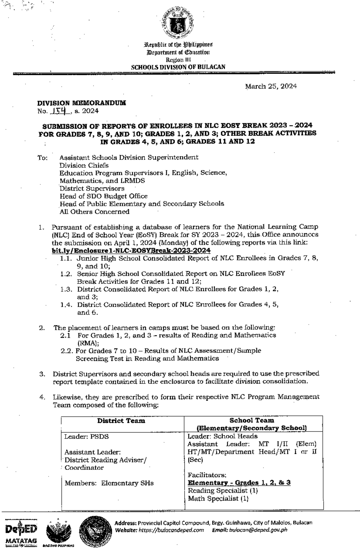 Division- Memorandum-NO-154-S-2024 - Practical Research - Studocu