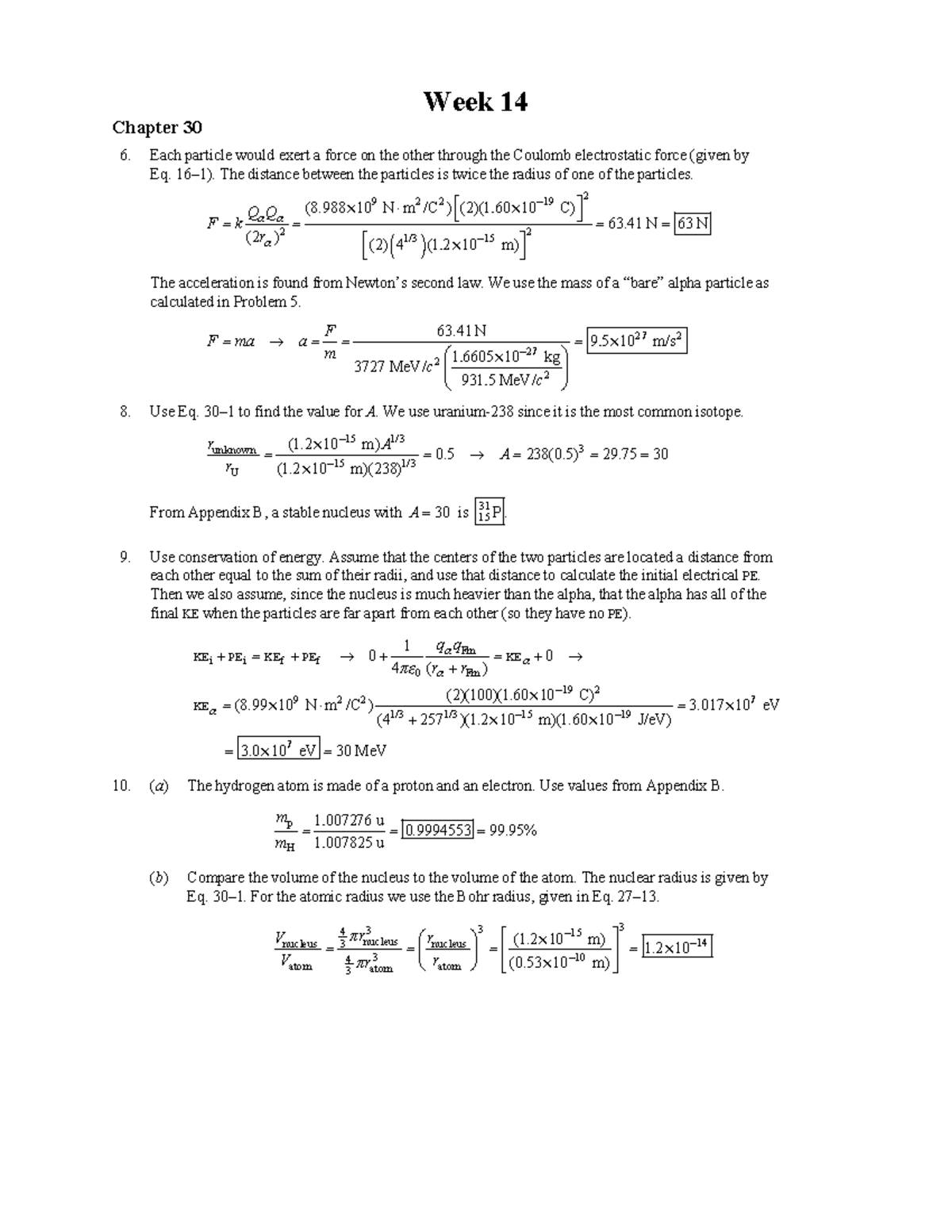 Hw14solns - Solution to HW 14 - Week 14 Chapter 30