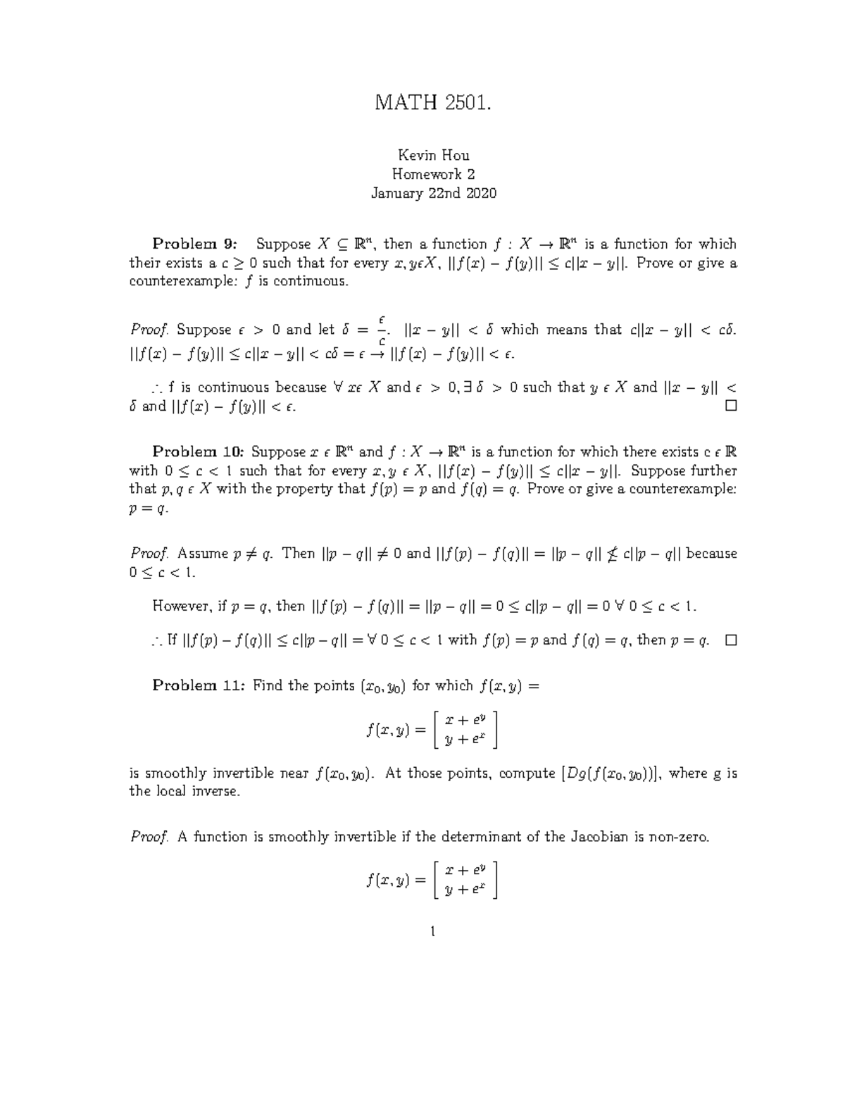 Hw 2 Solution Math 2501 Kevin Hou Homework 2 January 22nd Problem 9 Supposex Studocu