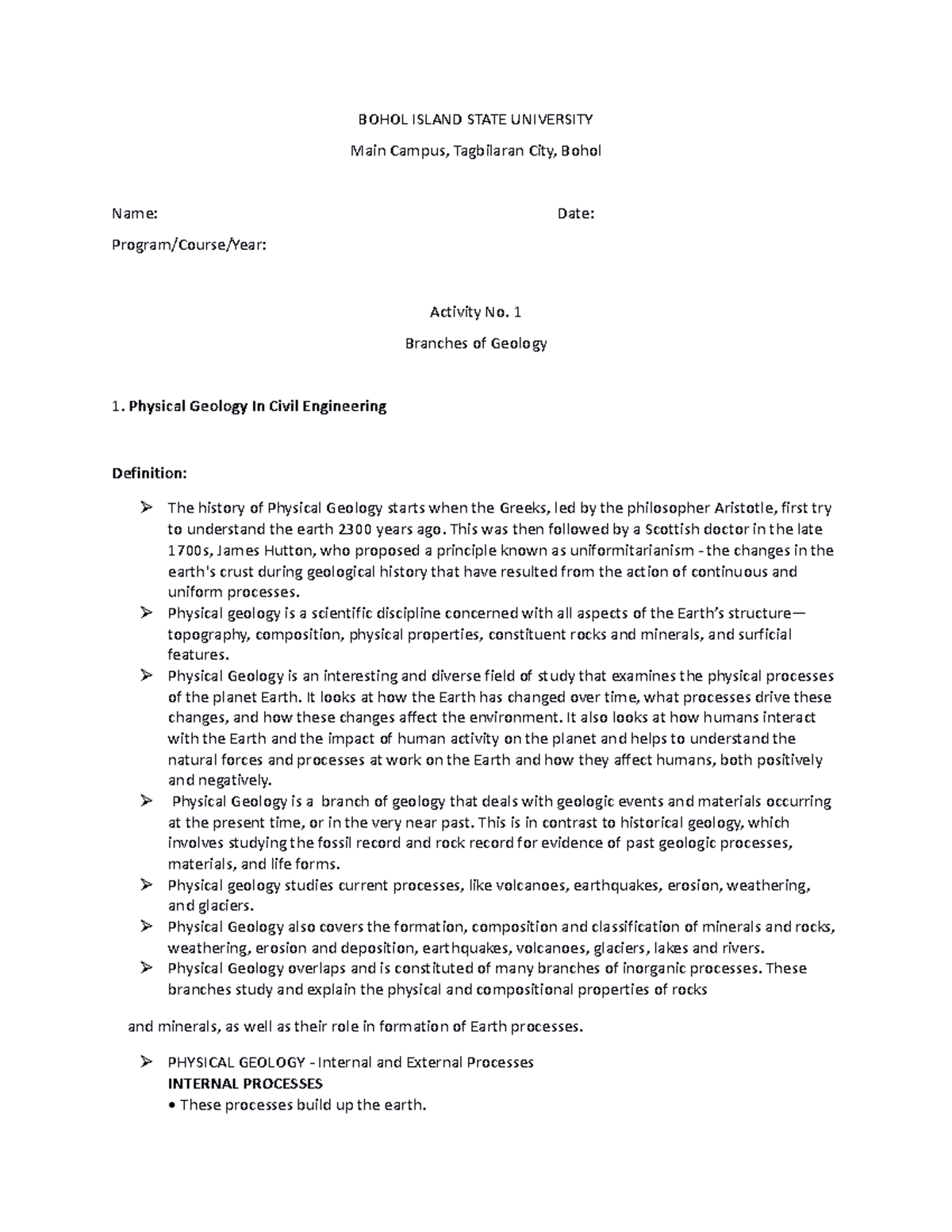 Geology - notes - BOHOL ISLAND STATE UNIVERSITY Main Campus, Tagbilaran ...