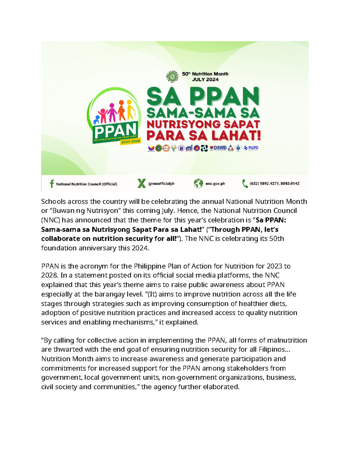 PPAN is the acronym for the Philippine Plan of Action for Nutrition for ...