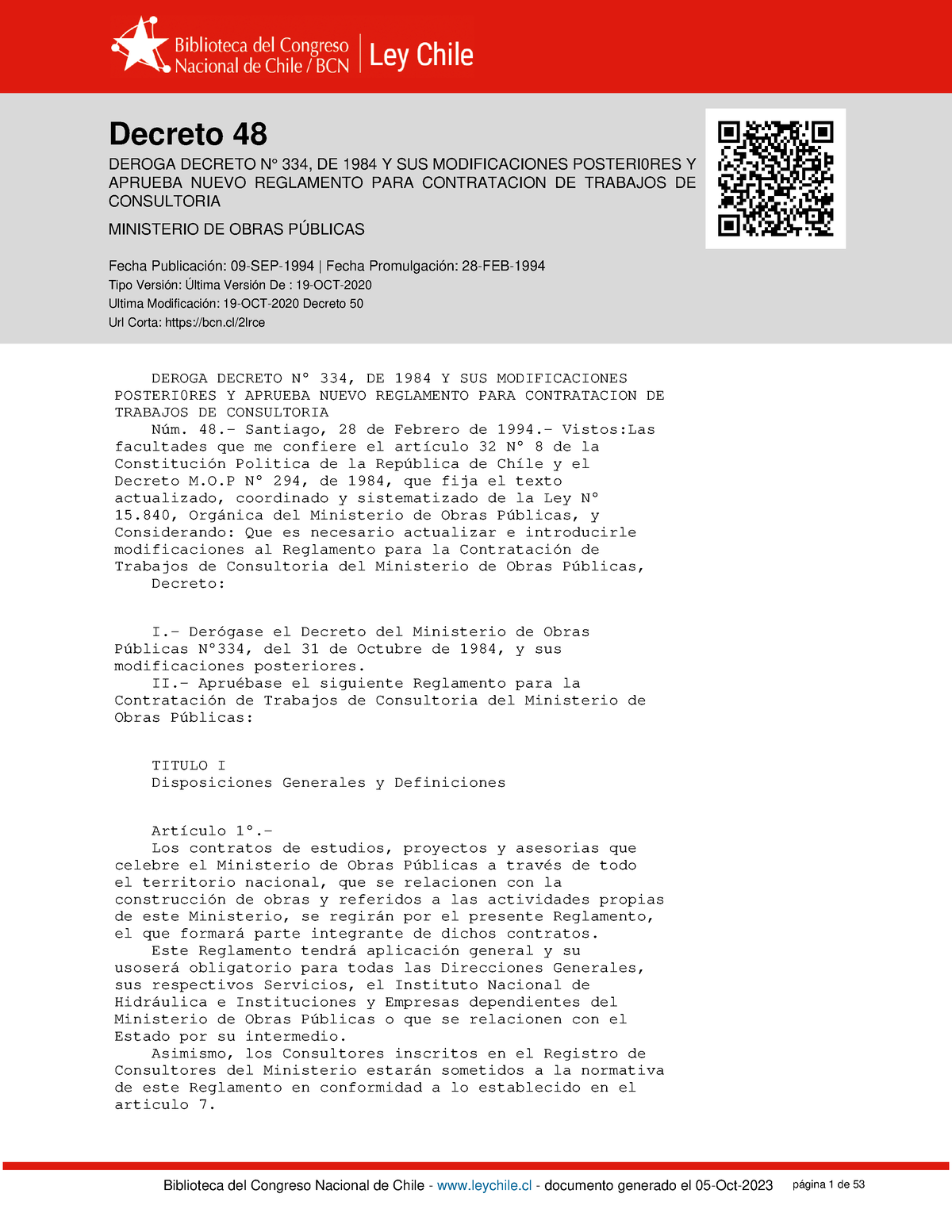 DTO-48 09-SEP-1994 - CRRR - Decreto 48 DEROGA DECRETO N° 334, DE 1984 Y ...