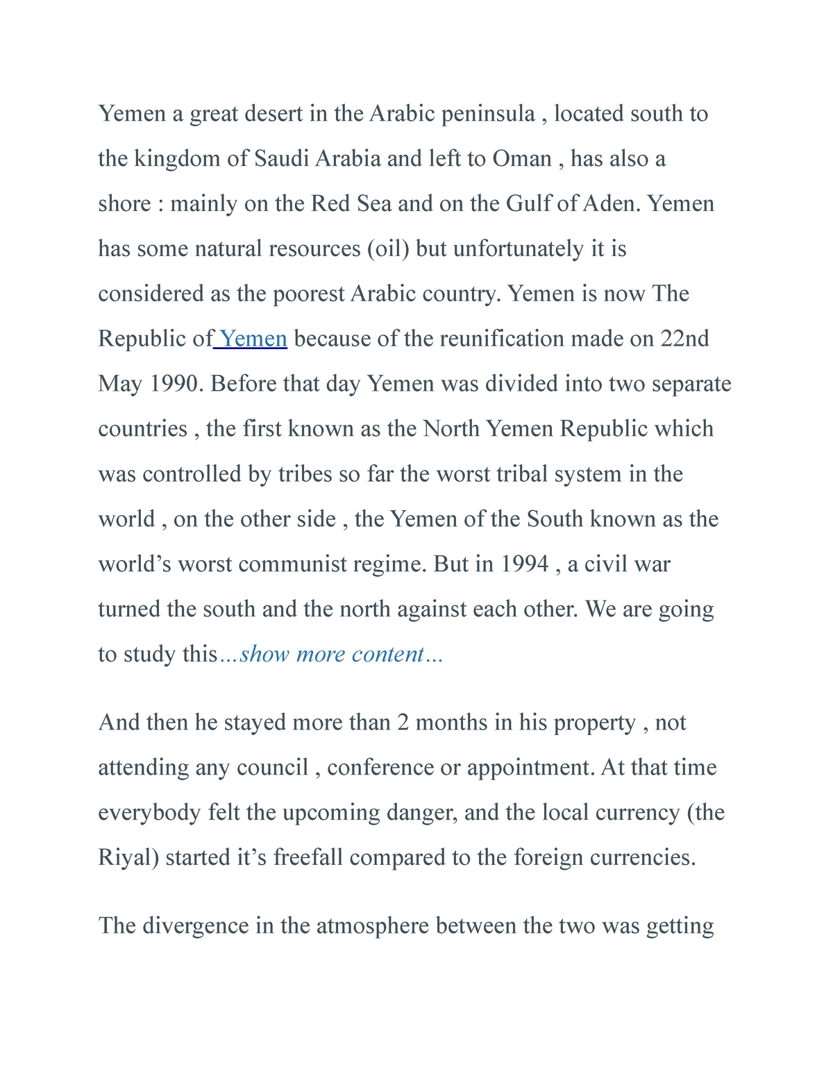 essay about war in yemen