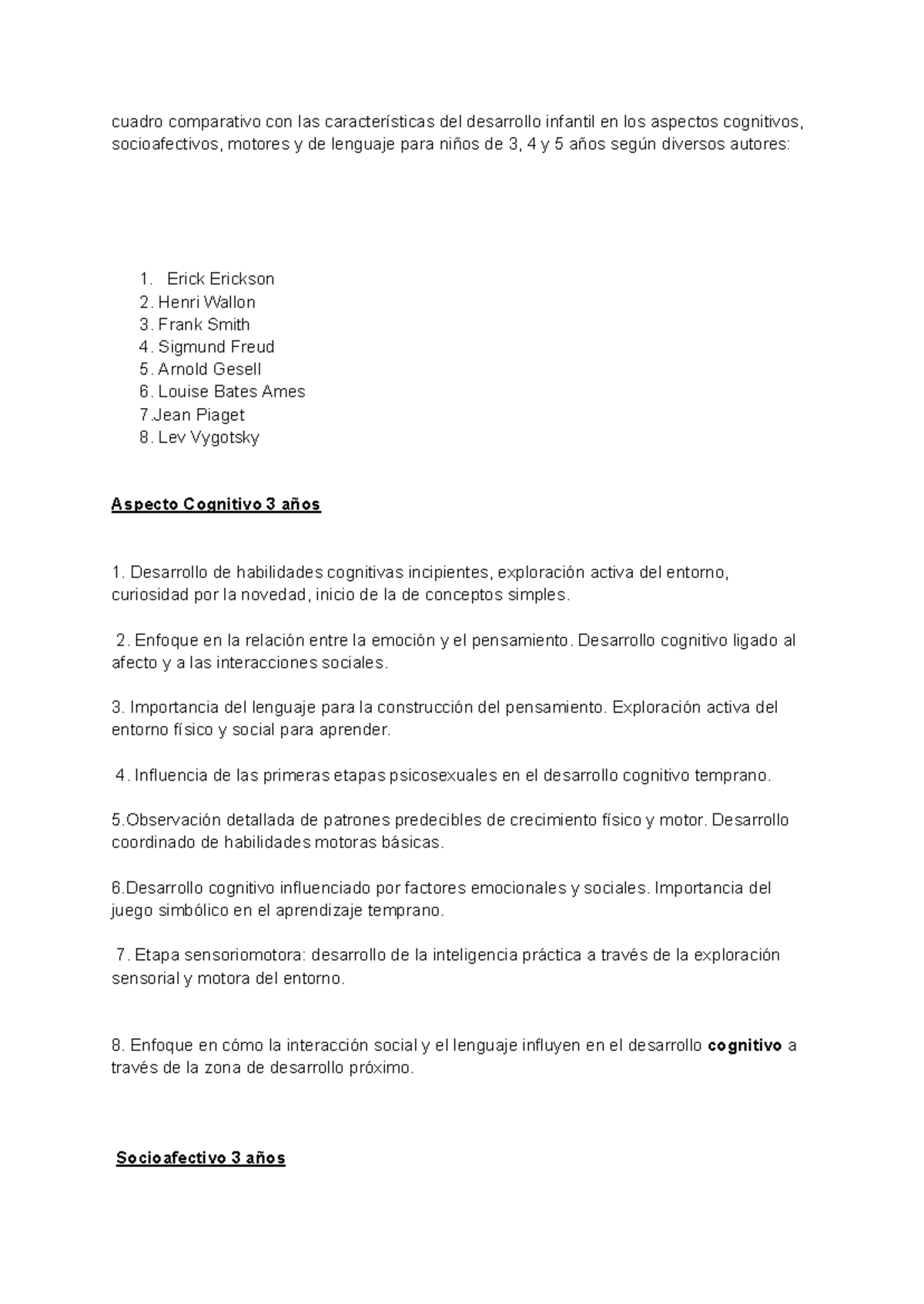 Cuadro comparativo con las caracter sticas del desarrollo infantil en