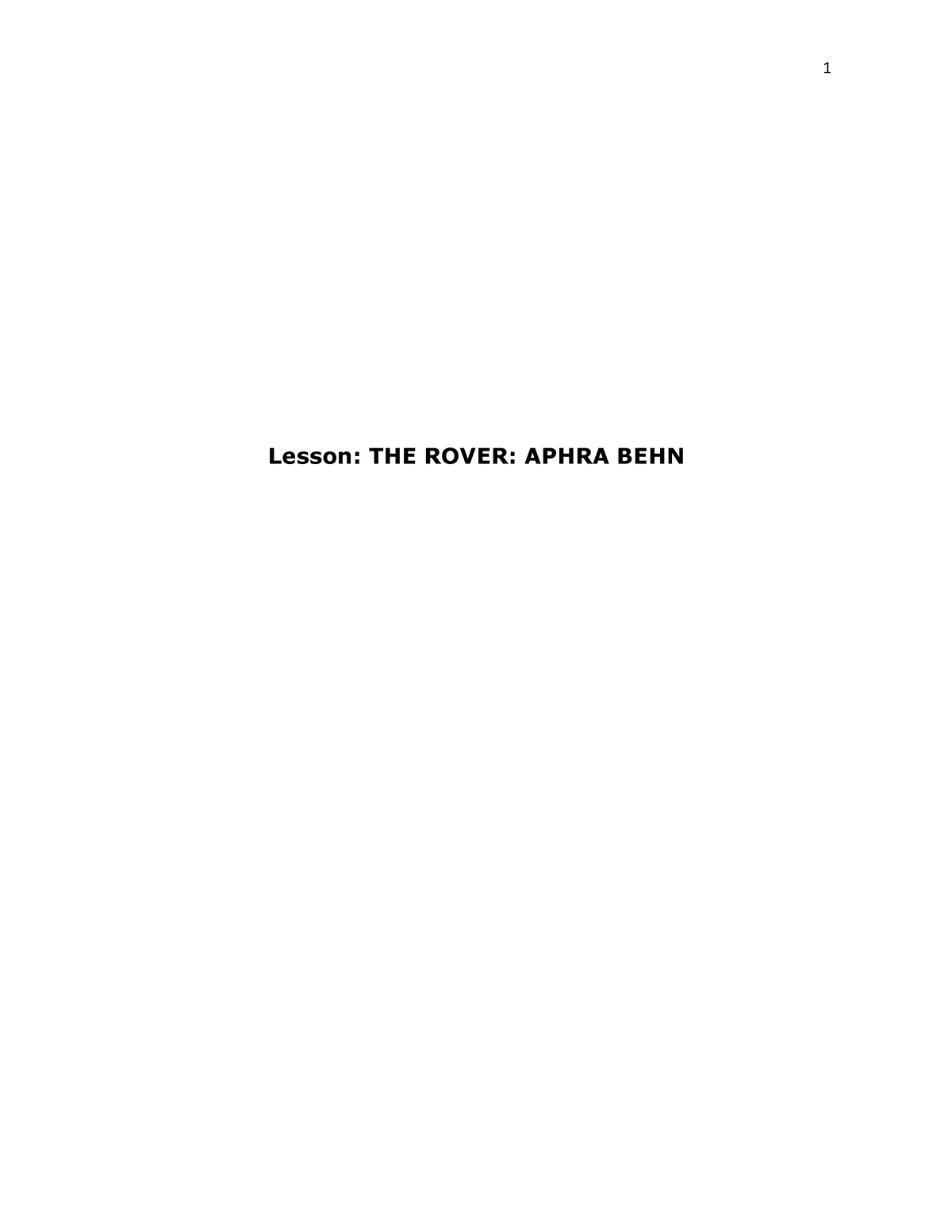 ECN 500402 Lecture notes 1 Lesson THE ROVER APHRA BEHN Life and