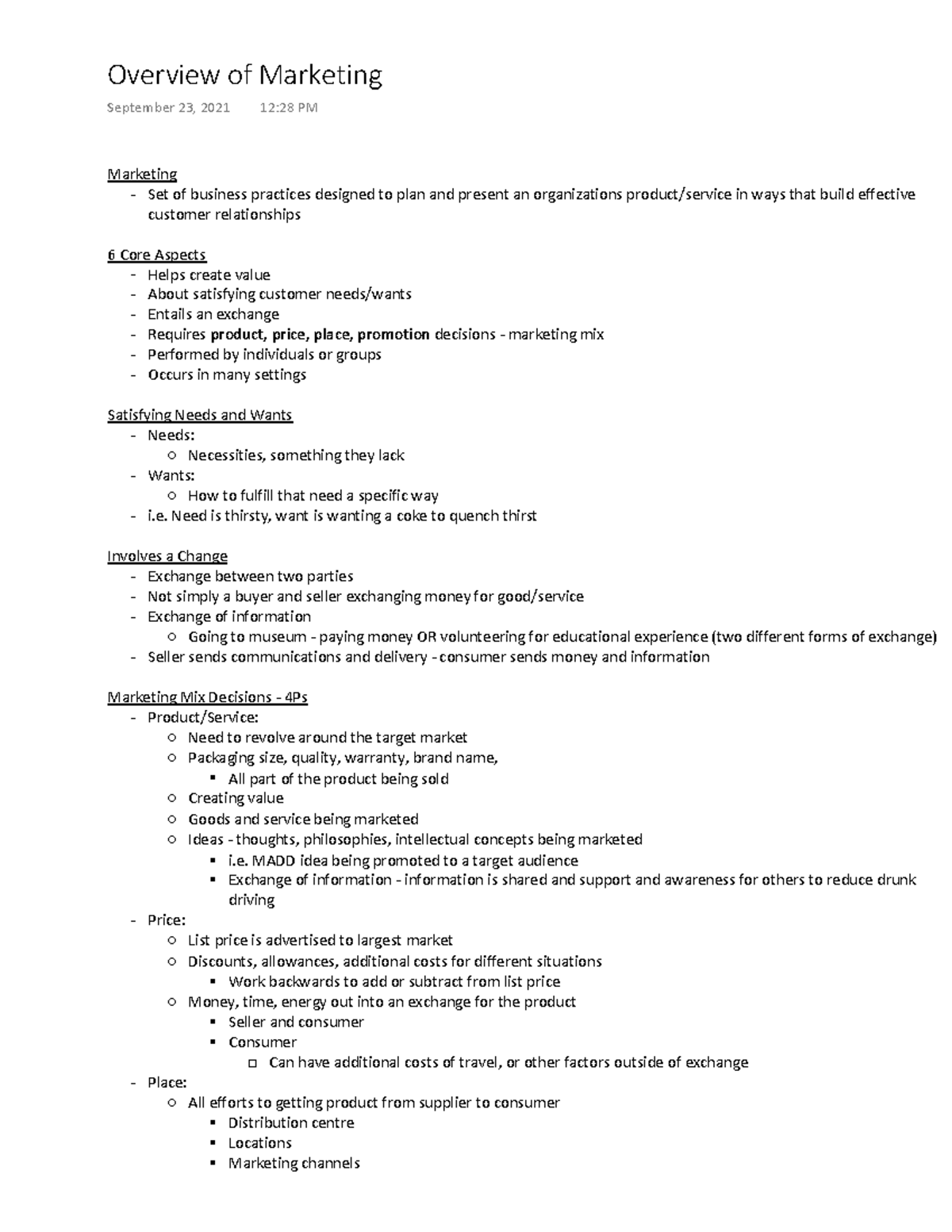 Chapter 1 Lecture Notes - Overview of Marketing - DĂƌŬĞƚŝŶŐ - Studocu