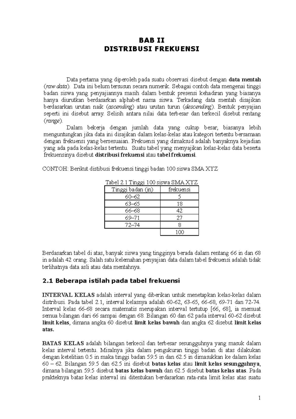 Statistika Dasar Bab II - BAB II DISTRIBUSI FREKUENSI Data Pertama Yang ...