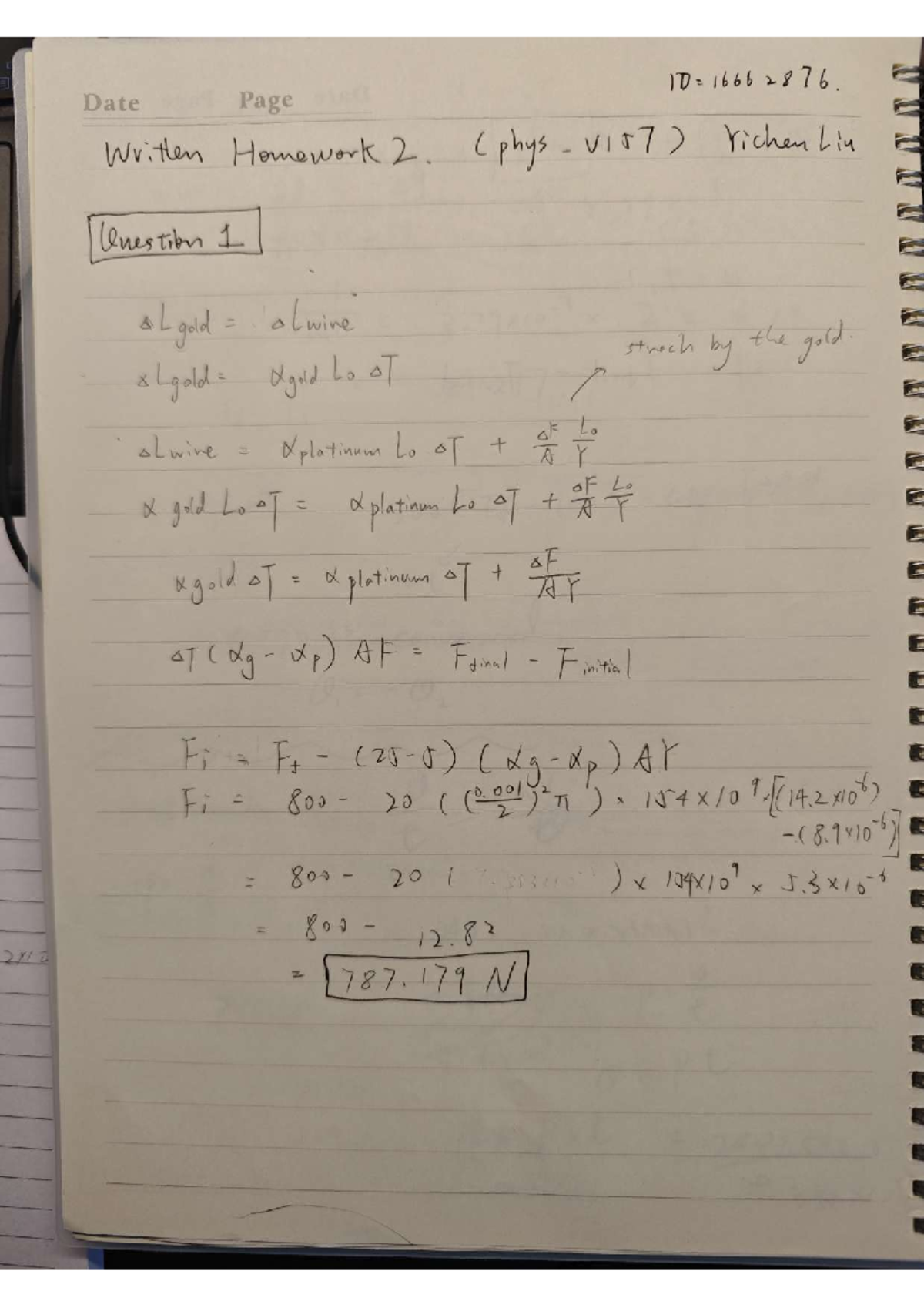 written homework 2 - Date Page Written Homework 2. ( phys V157) richen ...