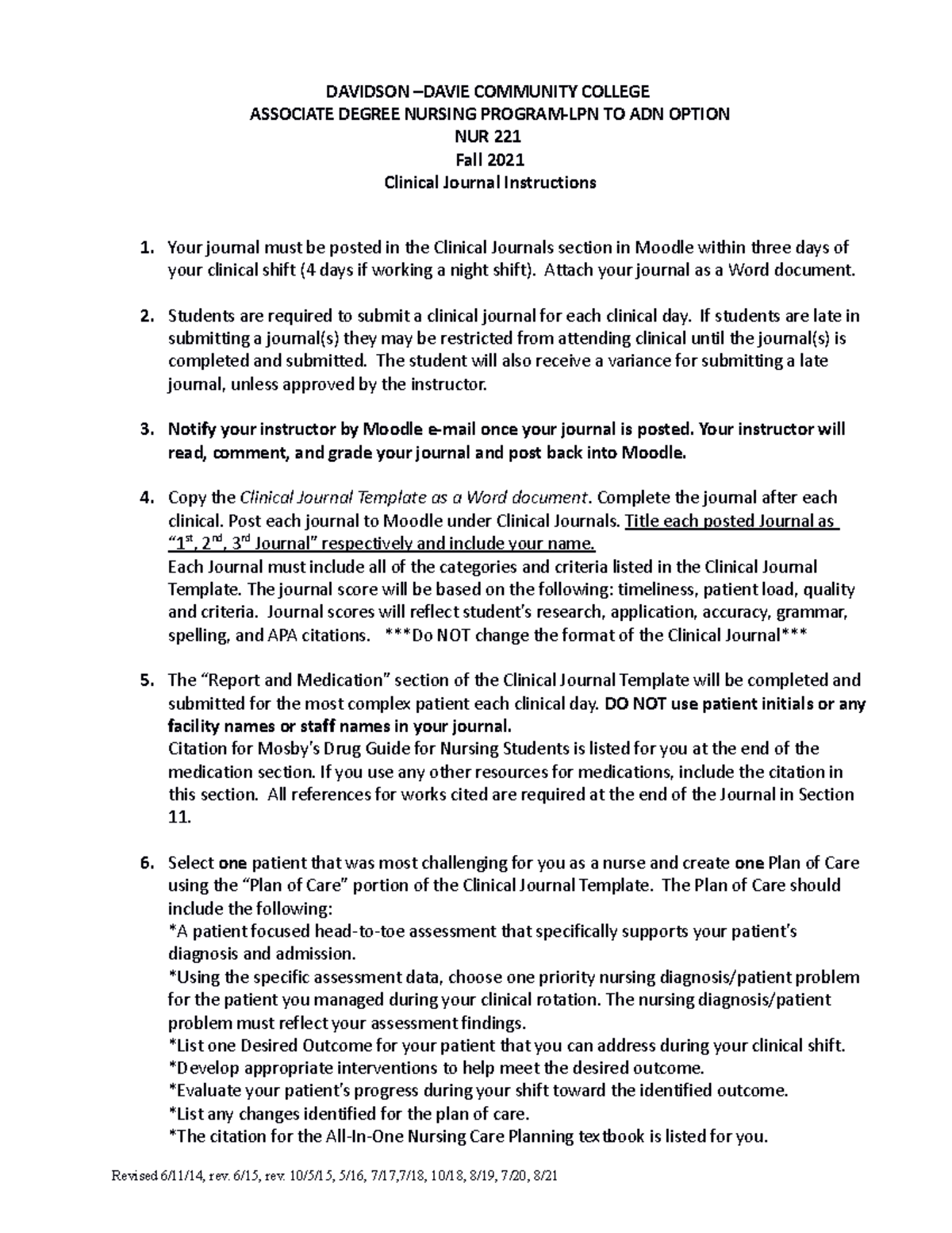 Clinical Journal 221 Fall 2021 - DAVIDSON –DAVIE COMMUNITY COLLEGE ...