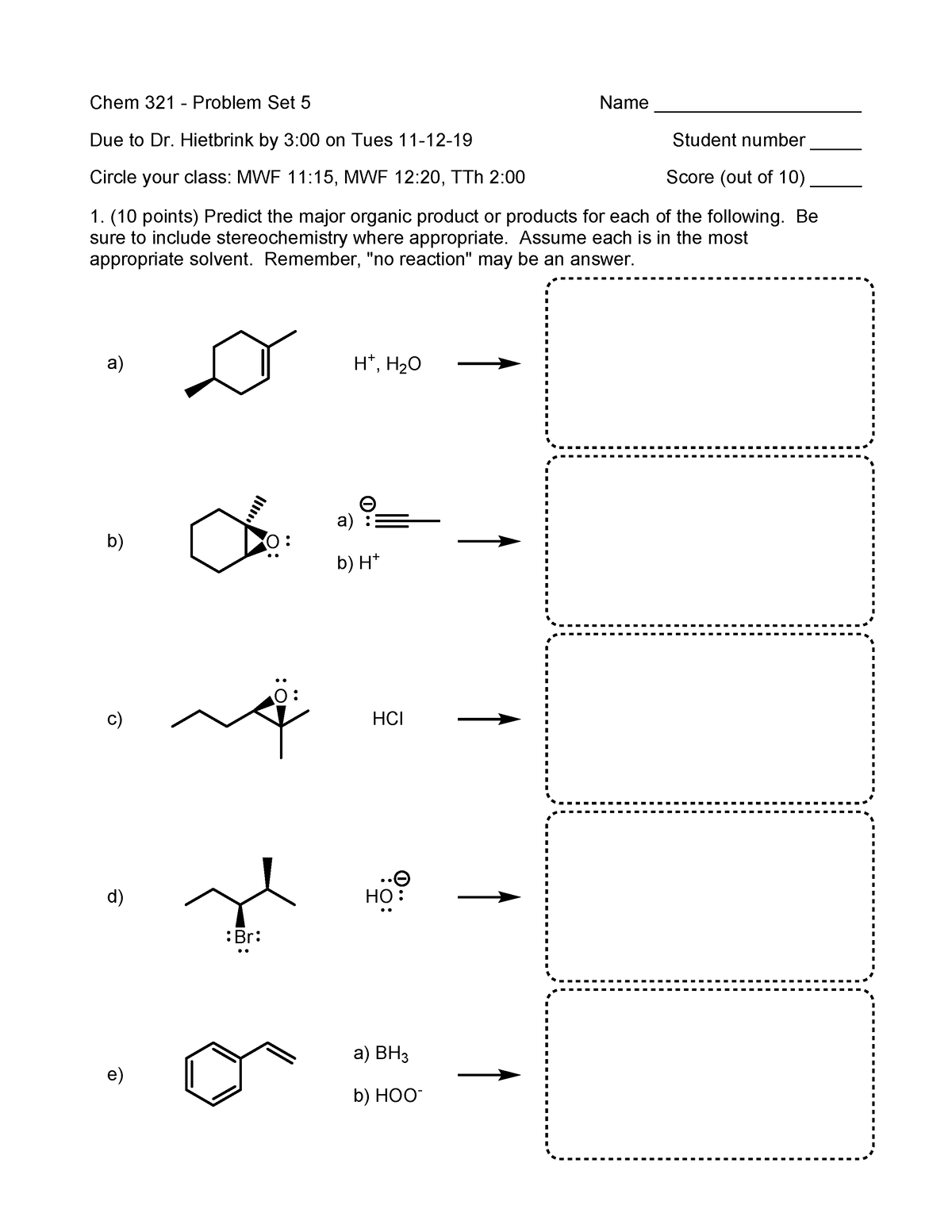 Chem 321 2019 Fall Problem Set 5 - - Studocu