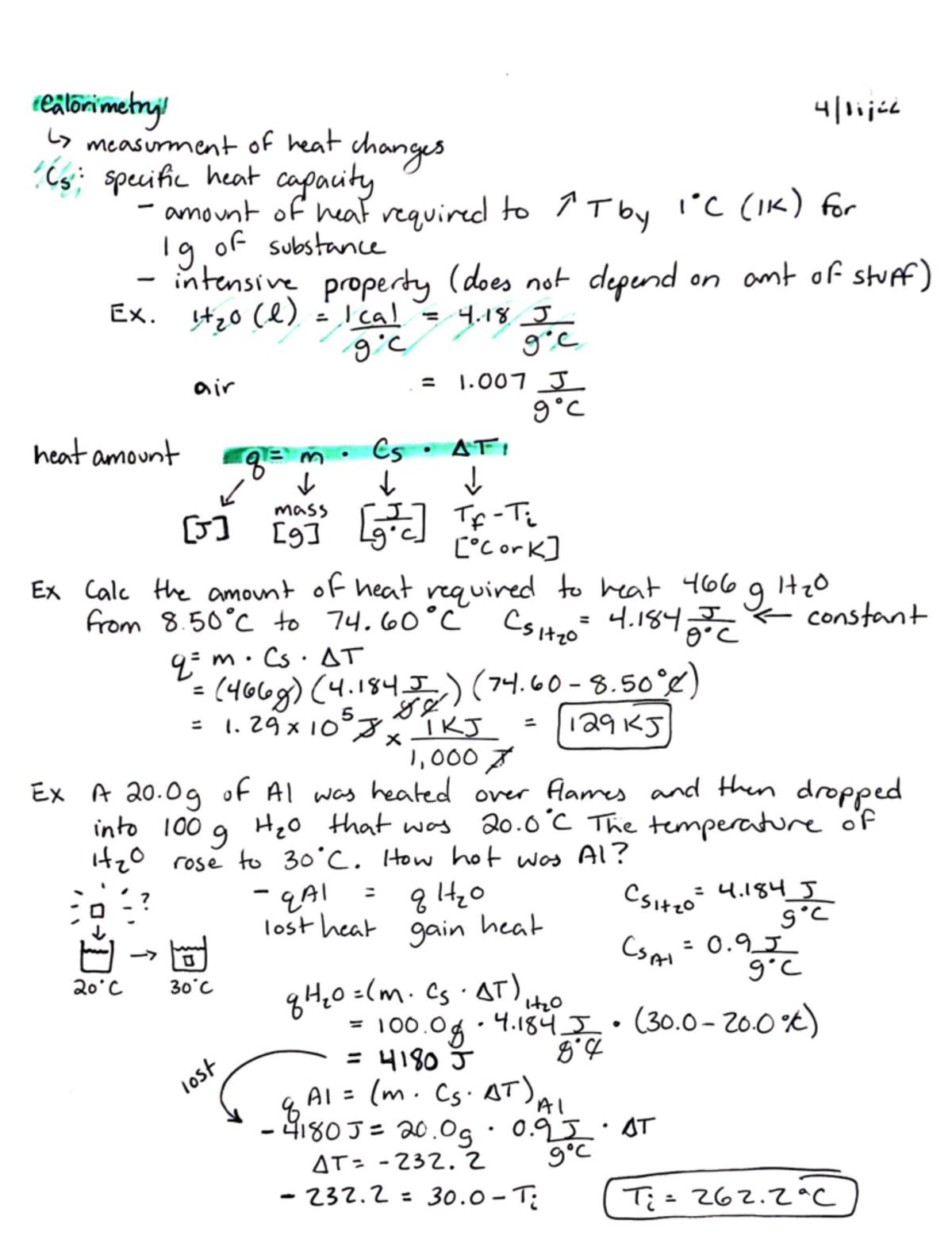 Calorimetry Notes in Gen Chem II 4/11/22 To p of Page . ) air mass 19