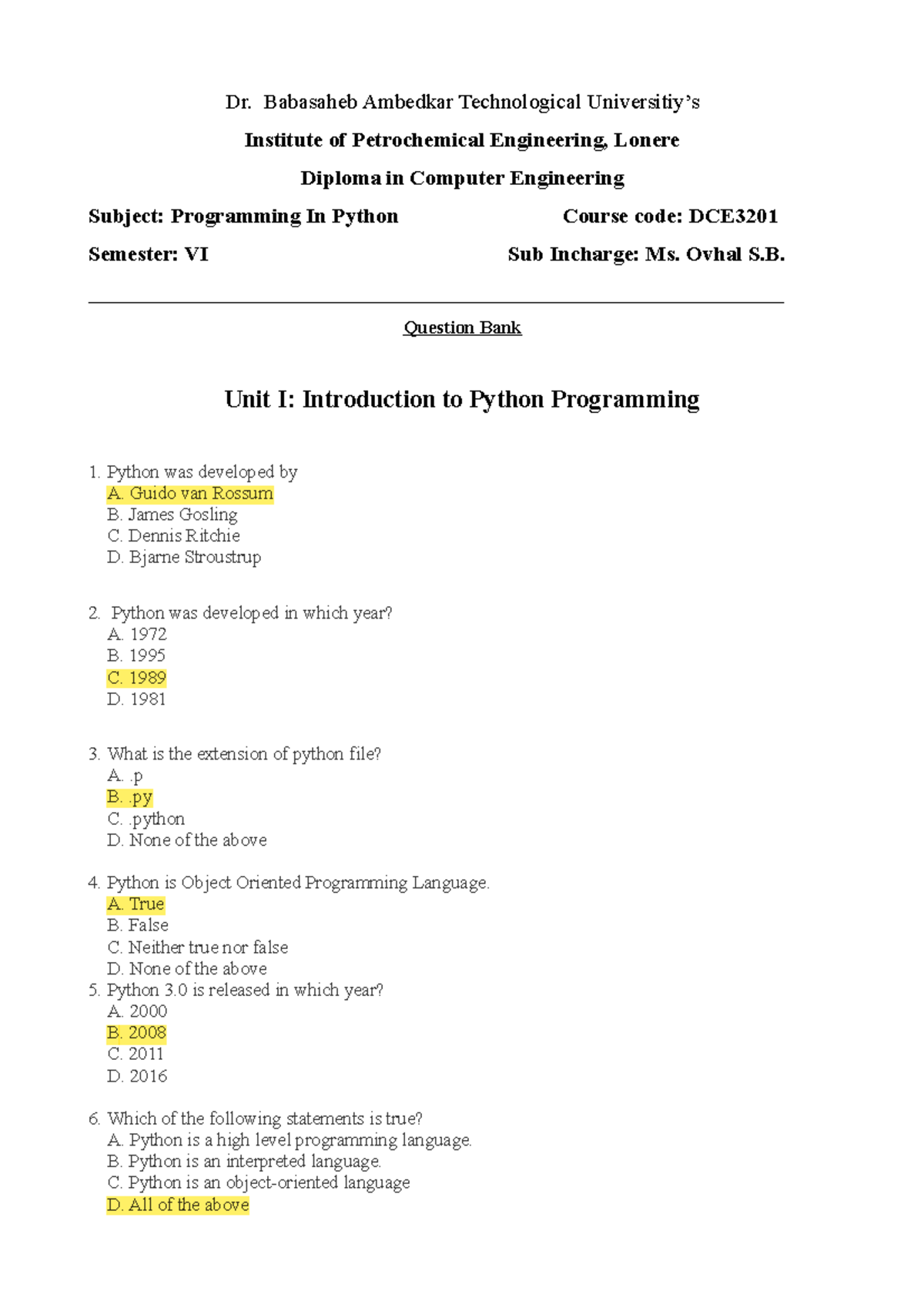 Dip Comp-Python DCE3201-New-QB - Dr. Babasaheb Ambedkar Technological ...