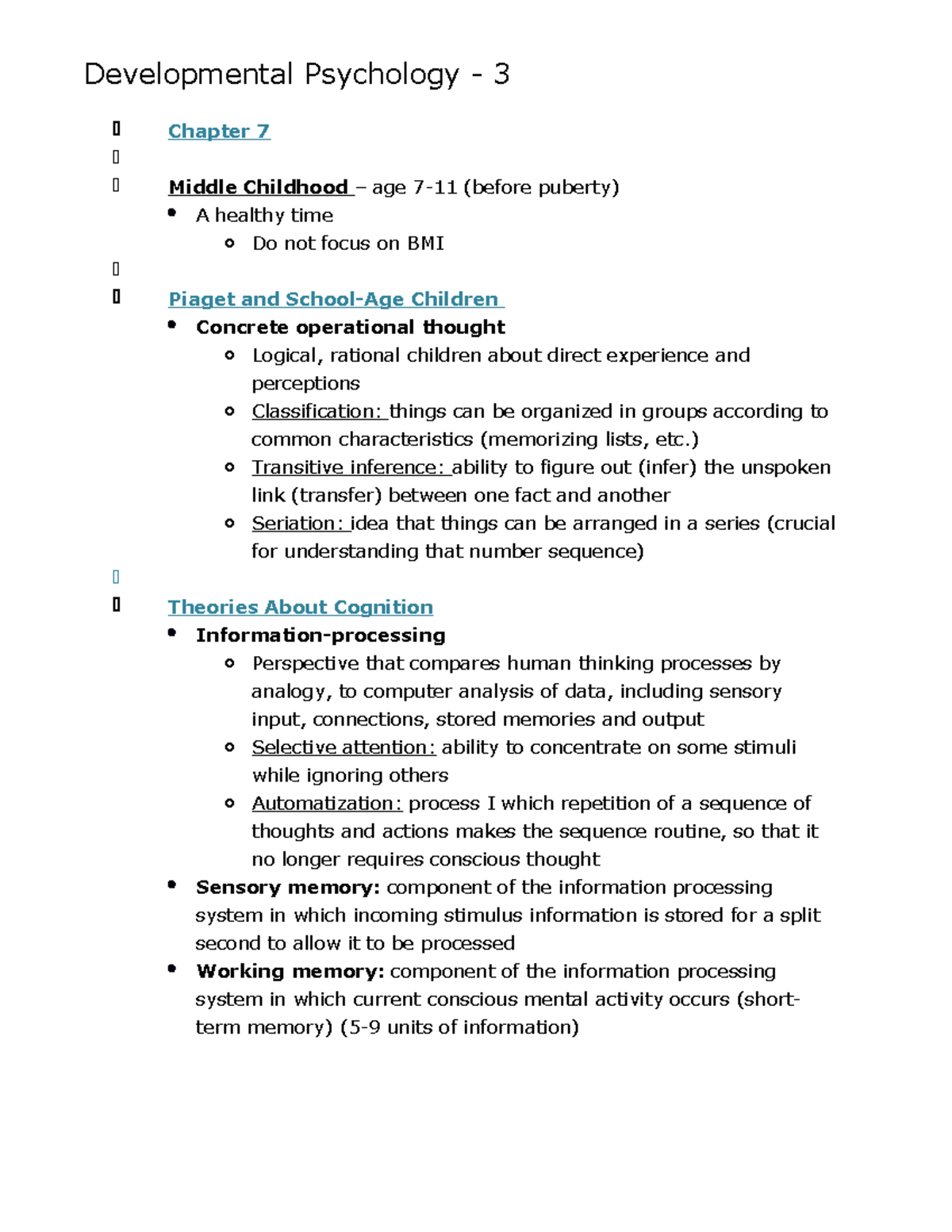 Developmental Psychology - 3 Notes For Exam 3 - Developmental ...