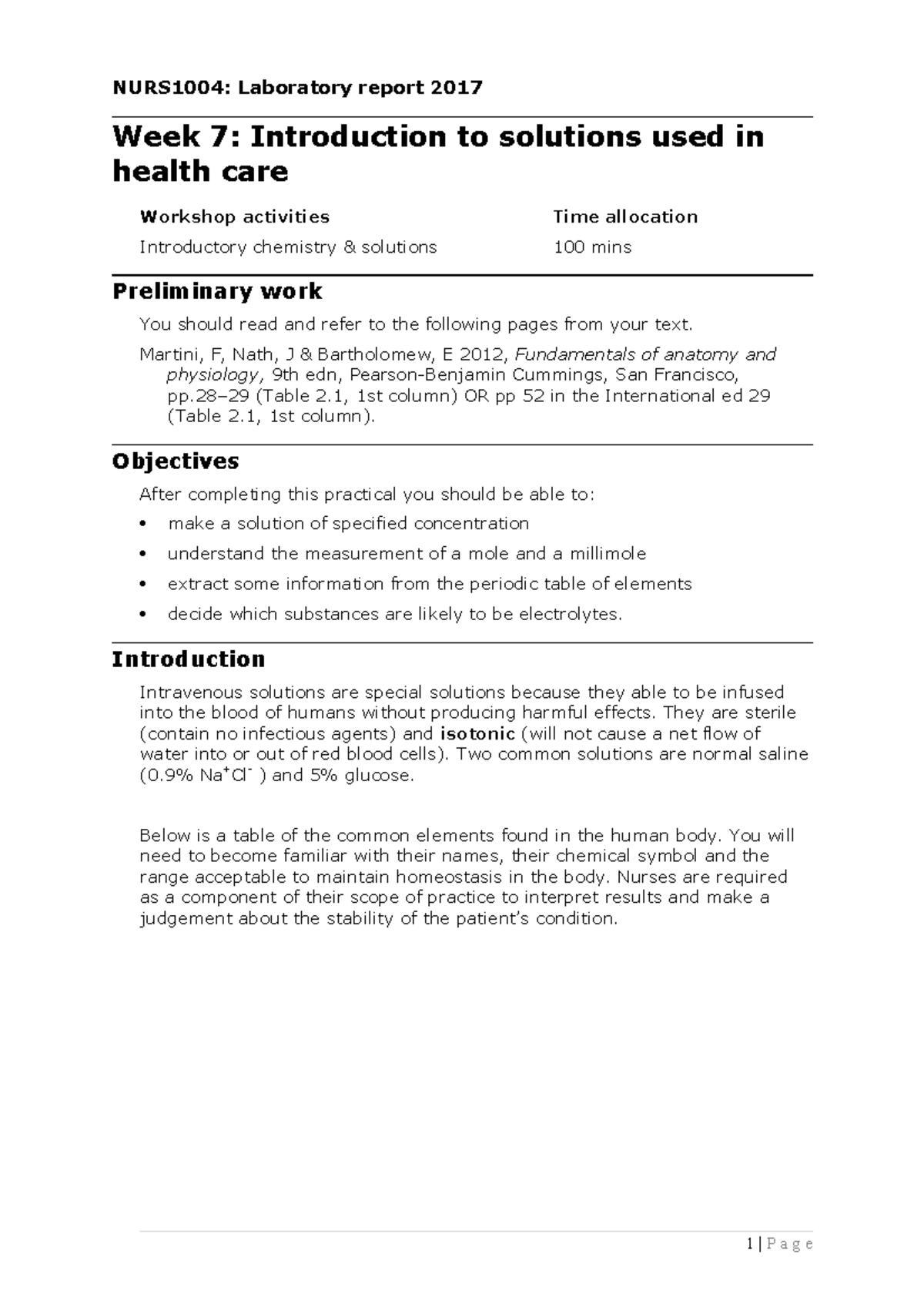 Wk 7 Fluids AP Lab report 2017 Feb 16 - NURS1004: Laboratory report ...