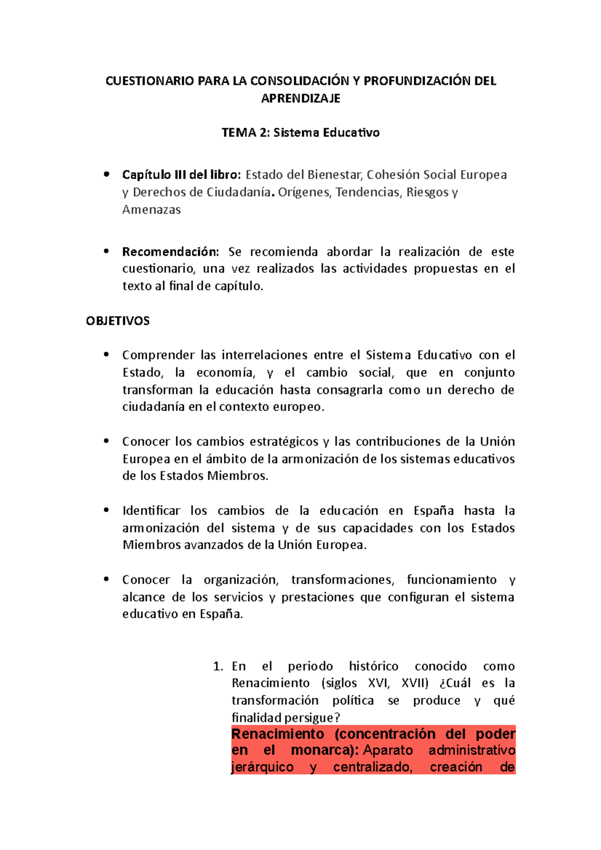 TEMA 2 CAP 3 Sistema Educativo - CUESTIONARIO PARA LA CONSOLIDACIÓN Y ...