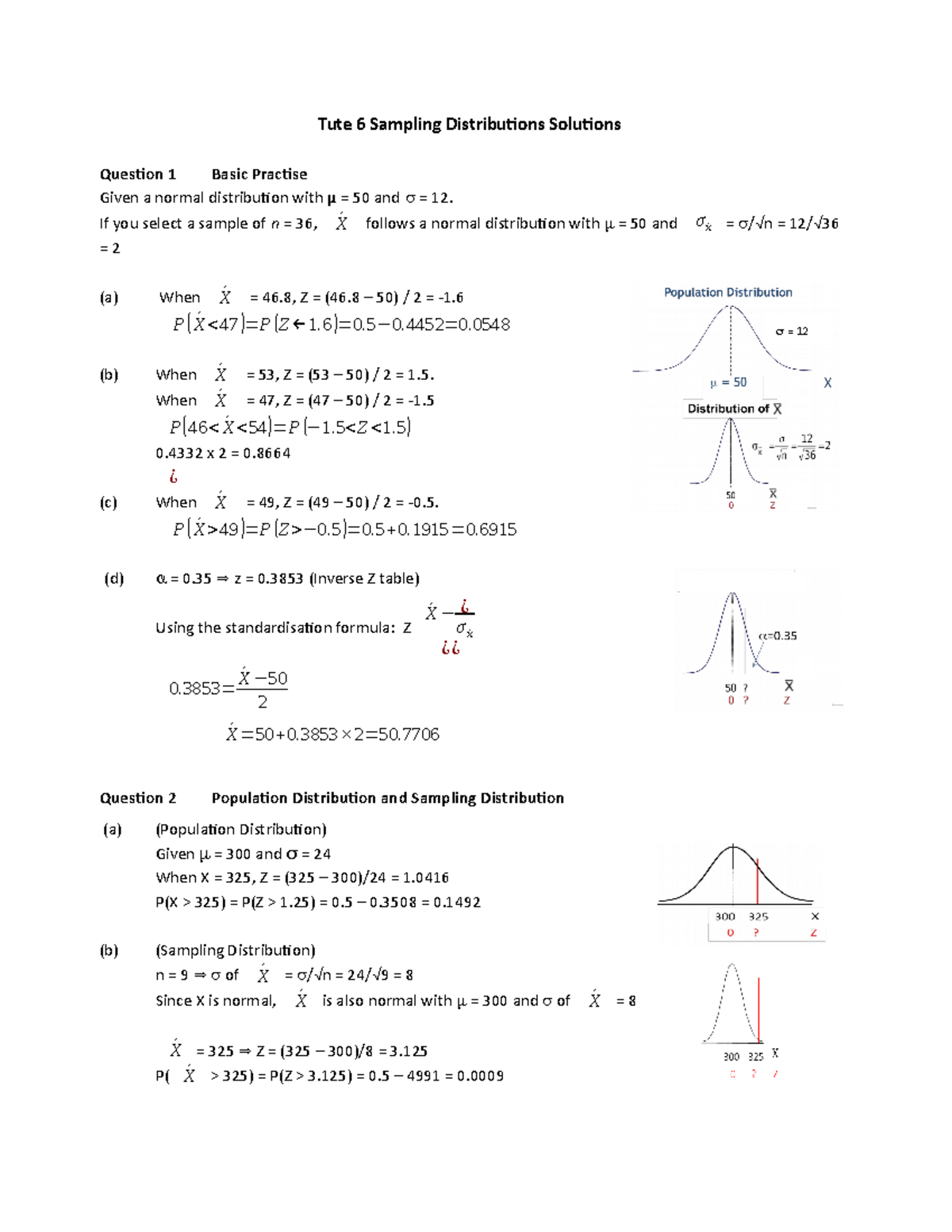 BSB123 tute 6 solutions - Tute 6 Sampling Distributions Solutions ...