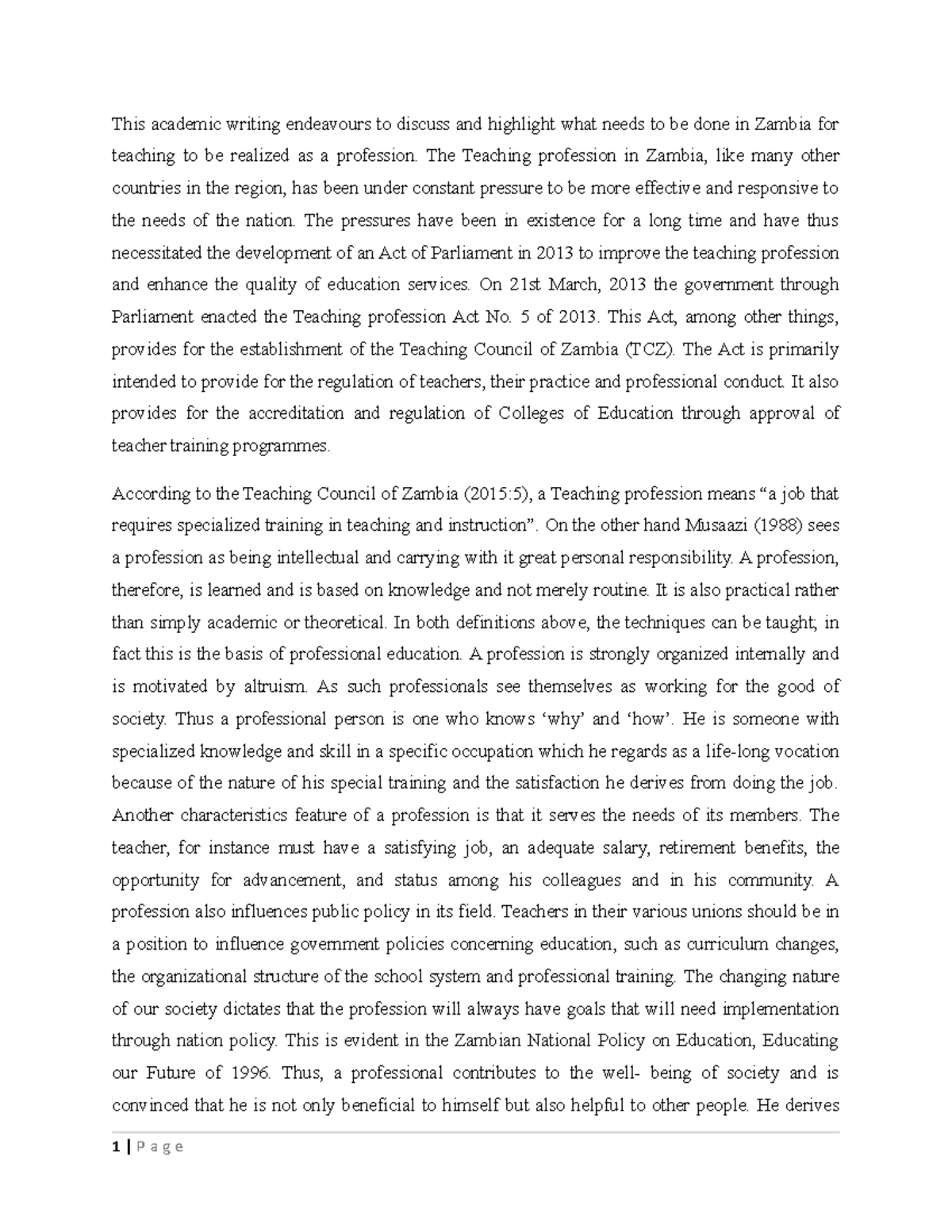 Teaching a profession - THIS WAS AN ASSIGNMEN - This academic writing ...