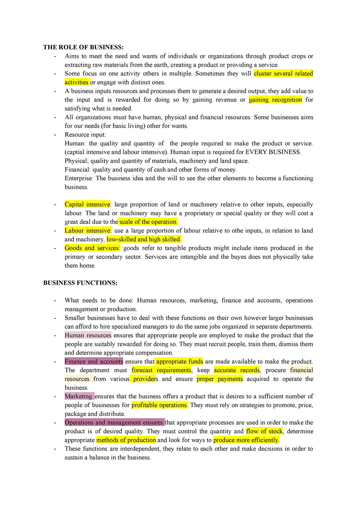 Unit 1 business ib - Anotaciones libro ib - THE ROLE OF BUSINESS: Aims ...