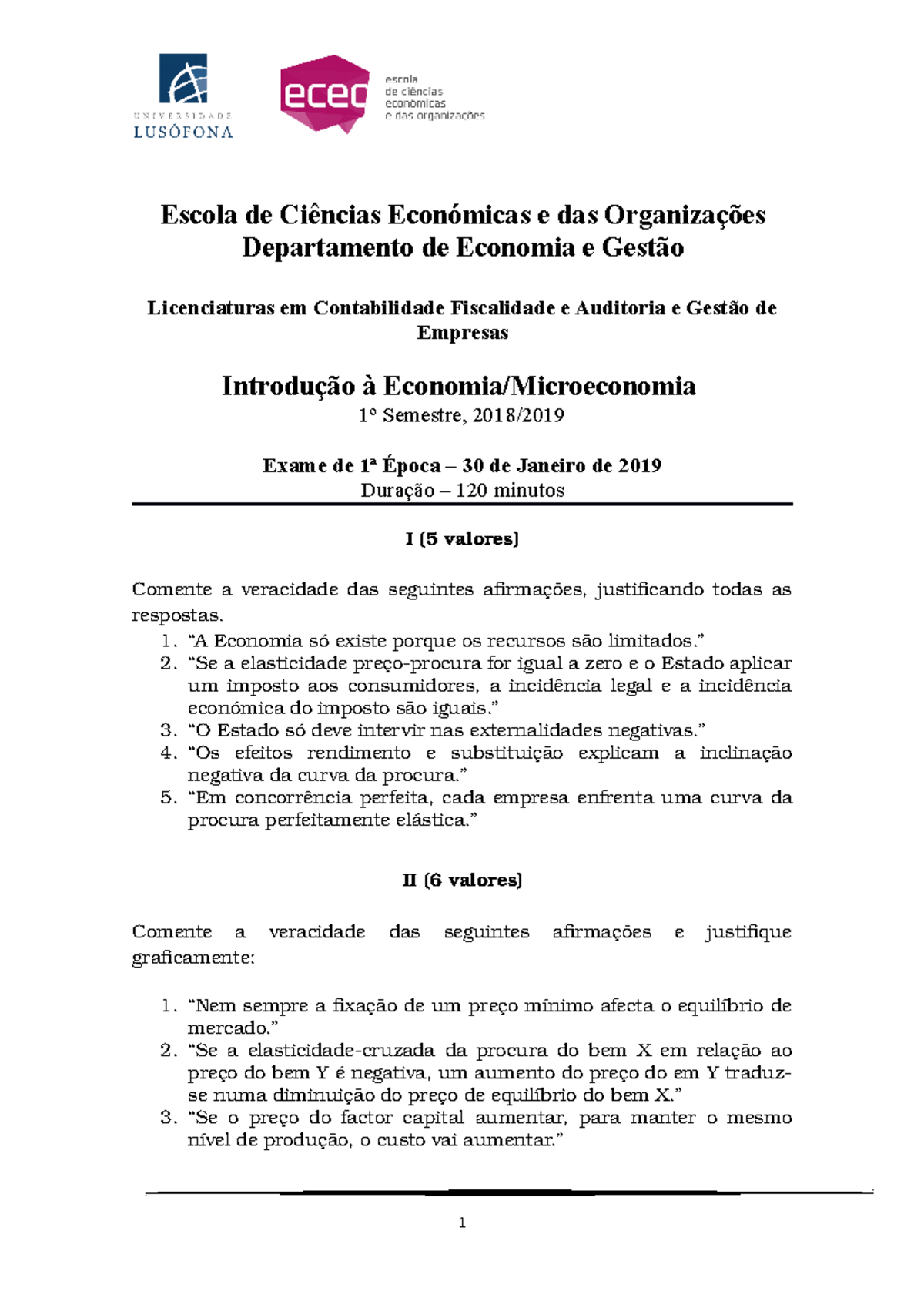 Exame De 1ª Epoca 18 19 Studocu