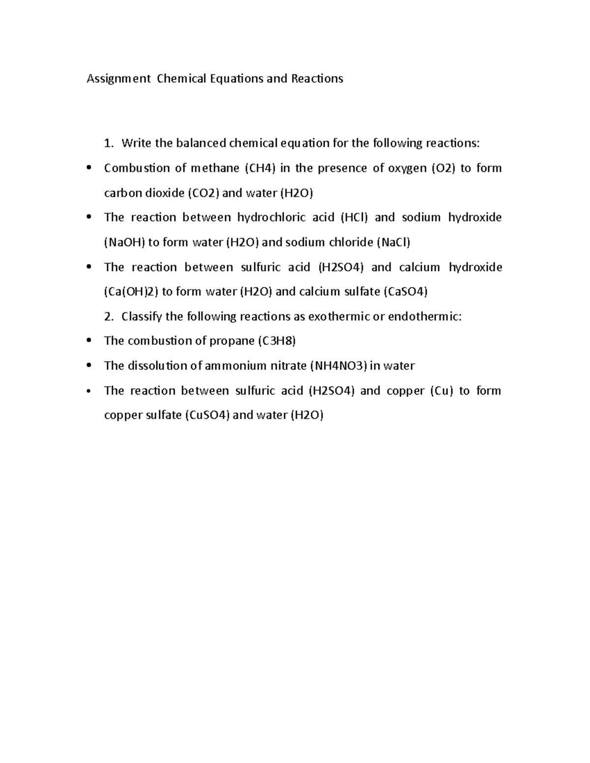 assignment chemistry assignment