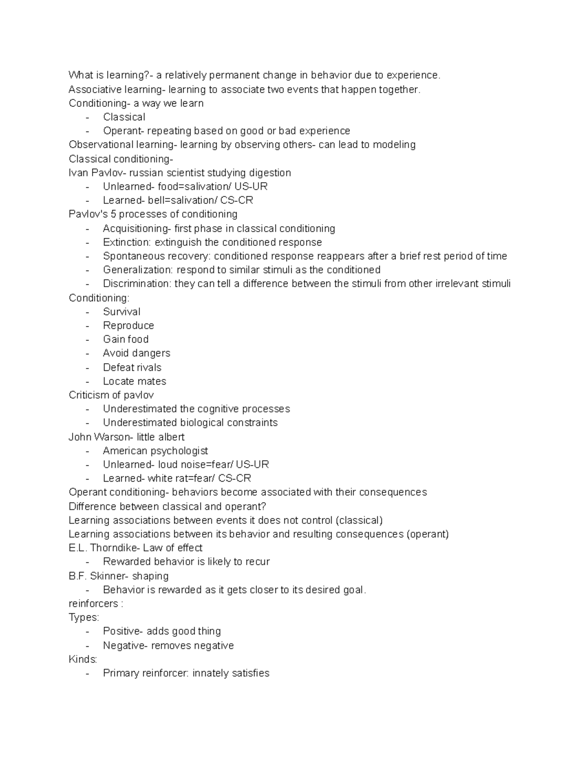 Chapter 7 Psych What is learning? a relatively permanent change in