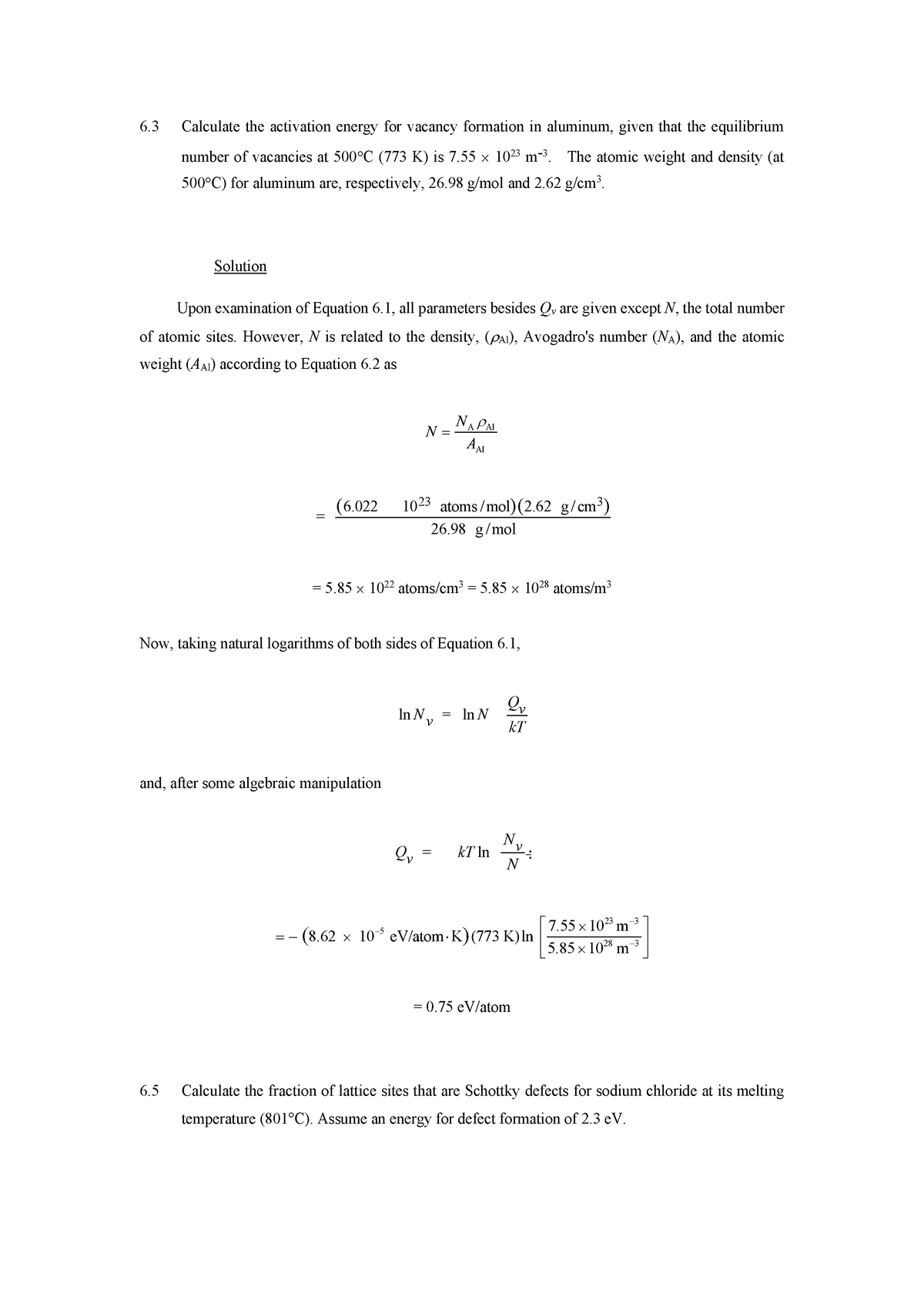 Chap 6 Imperfections HW ANS - 6 Calculate the activation energy for ...