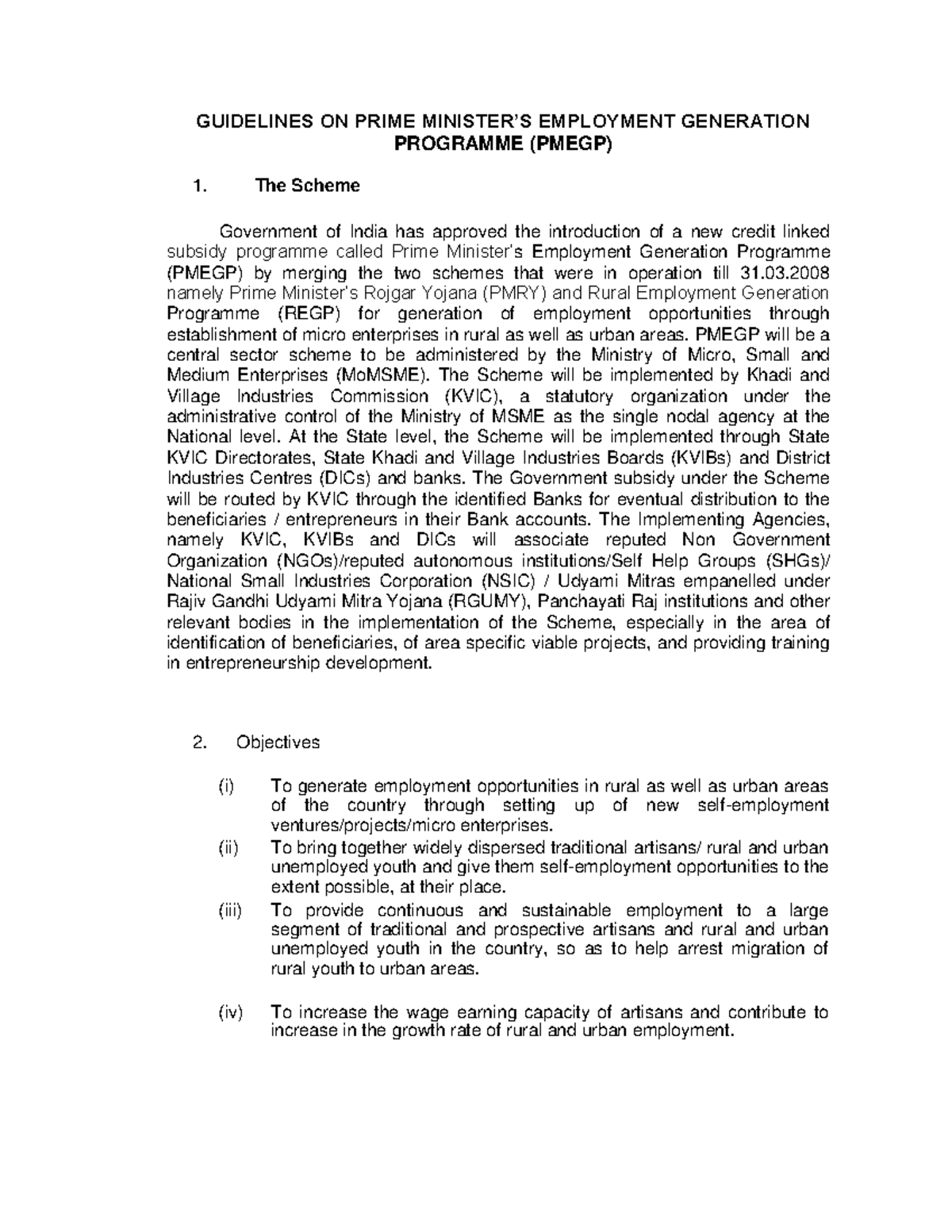 Pmegpscheme - Notes - GUIDELINES ON PRIME MINISTER’S EMPLOYMENT ...