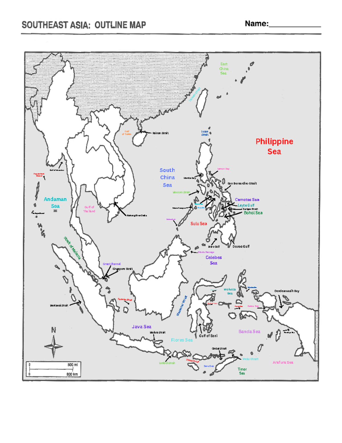 Southeast Asia Map - South China Sea Philippine Sea Andaman Sea Gulf of ...