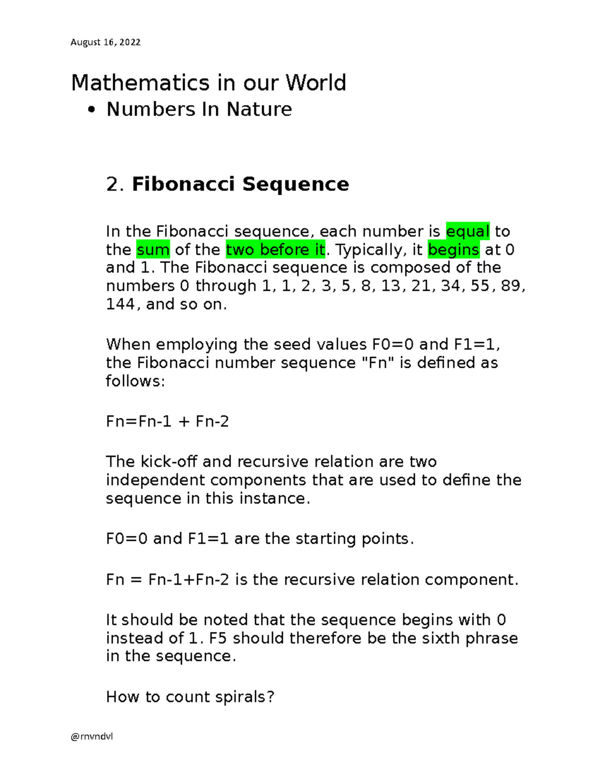 Fibonacci Sequence - Mathematics in our World - Mathematics in our ...
