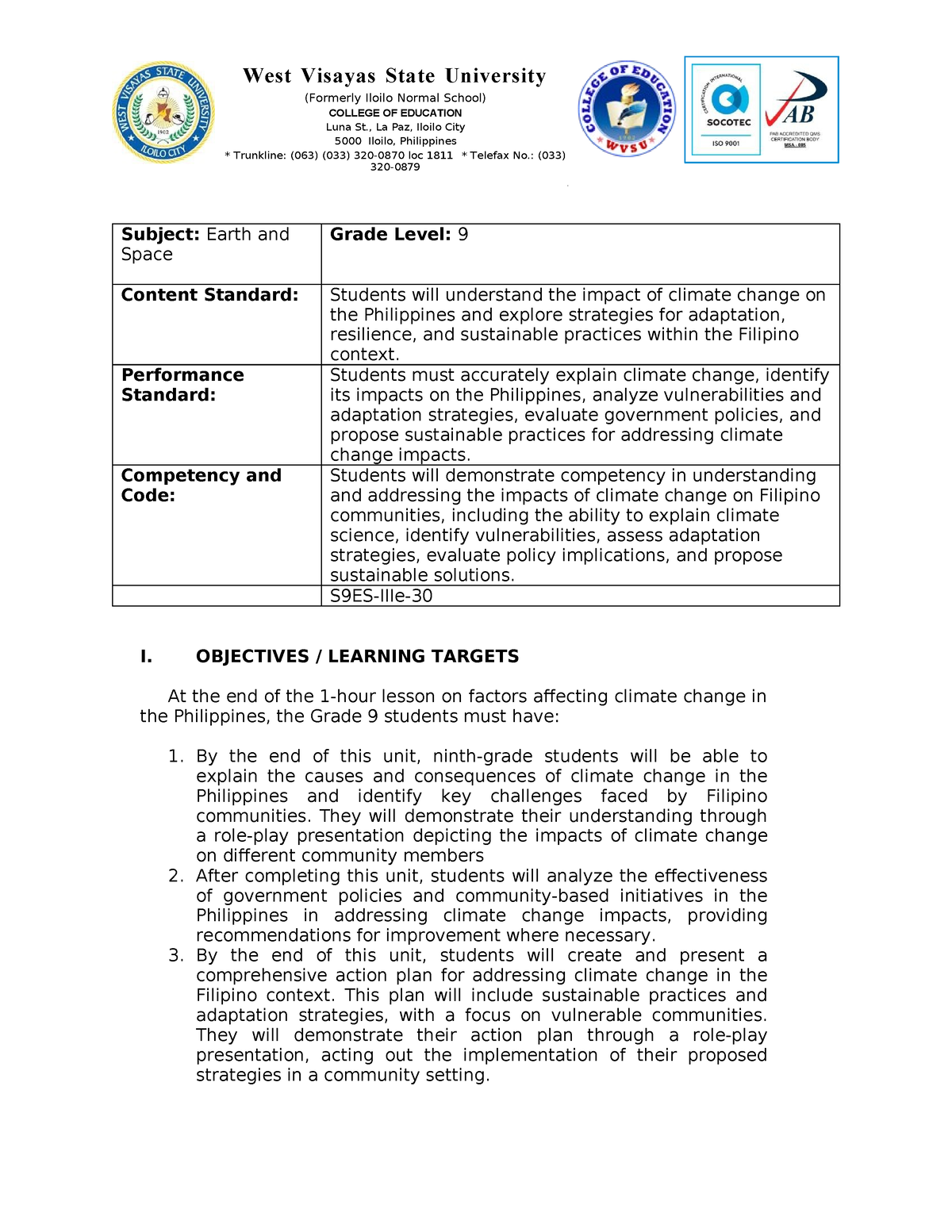 CLIMATE OF AN AREA - (Formerly Iloilo Normal School) COLLEGE OF ...