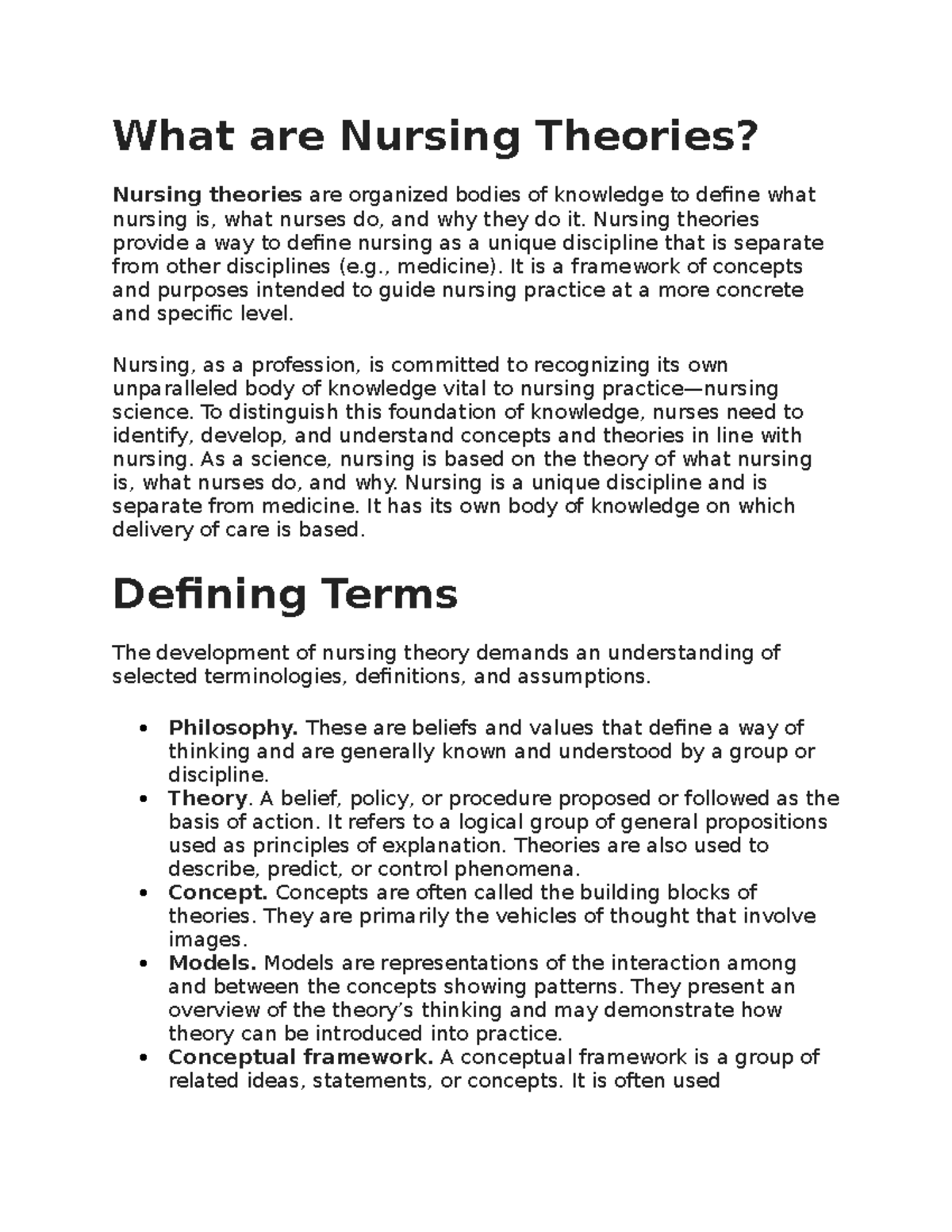 nursing theories assignment