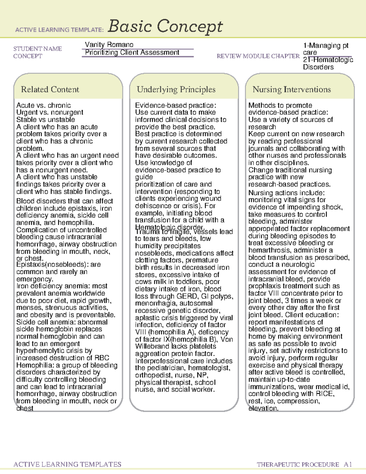 ATI: Pediatric remediation, prioritizing patient care - STUDENT NAME ...