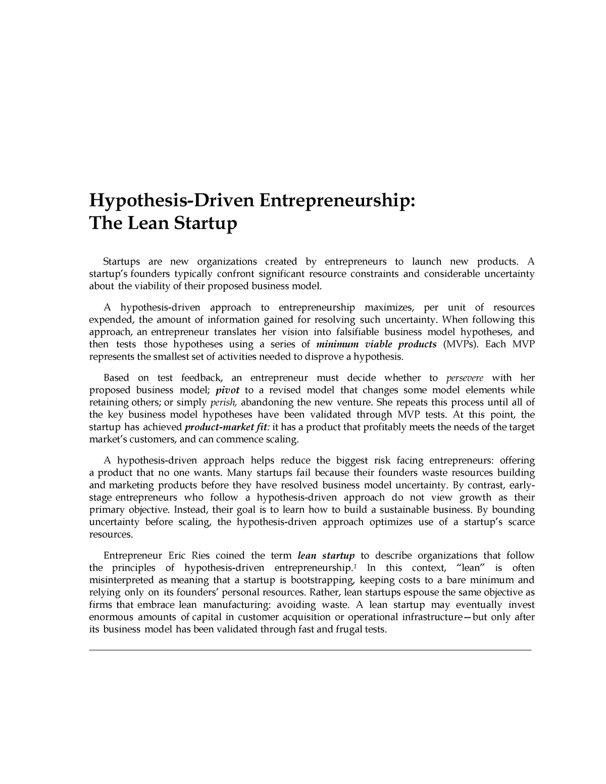 L07 L08 Hypothesis Driven Entrepreneurship The Lean Startup Studocu