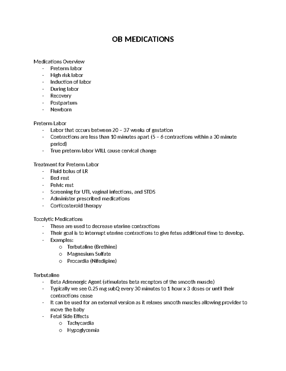OB MEDS During Labor - OB MEDICATIONS Medications Overview - Preterm ...