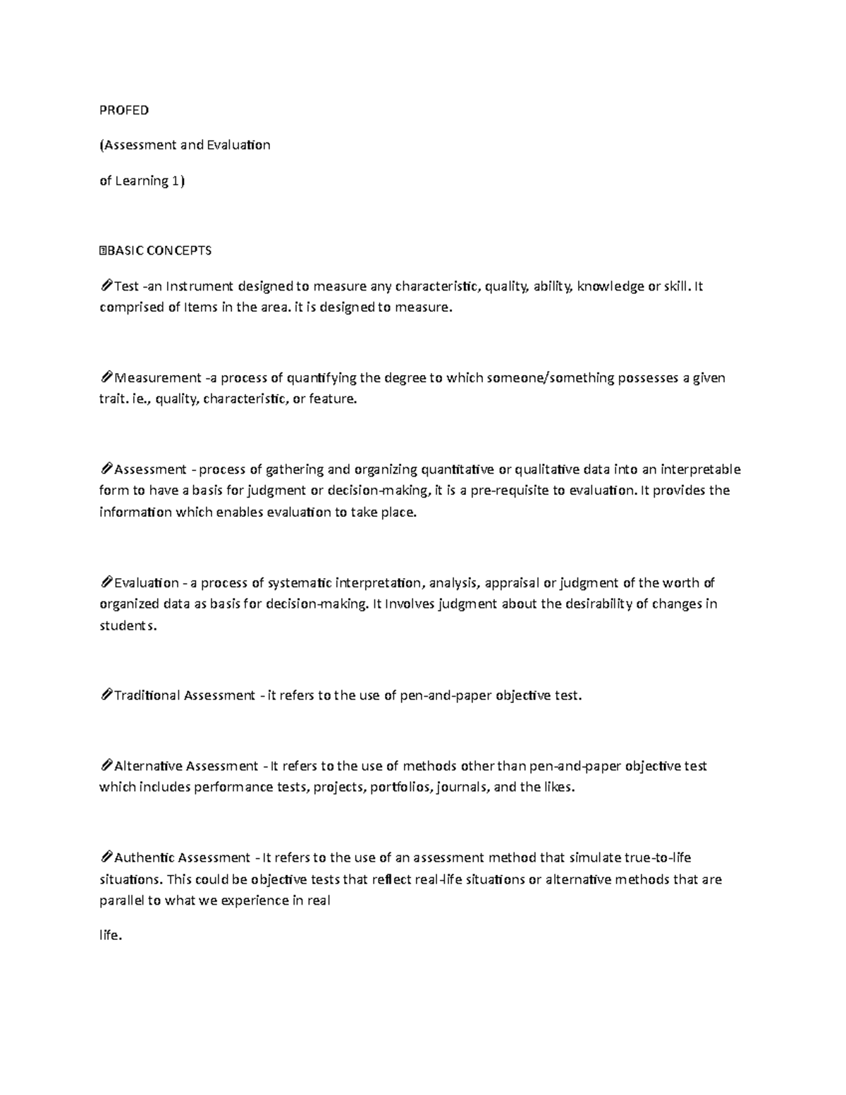 Pdfcoffee - Lecture notes - PROFED (Assessment and Evaluation of ...