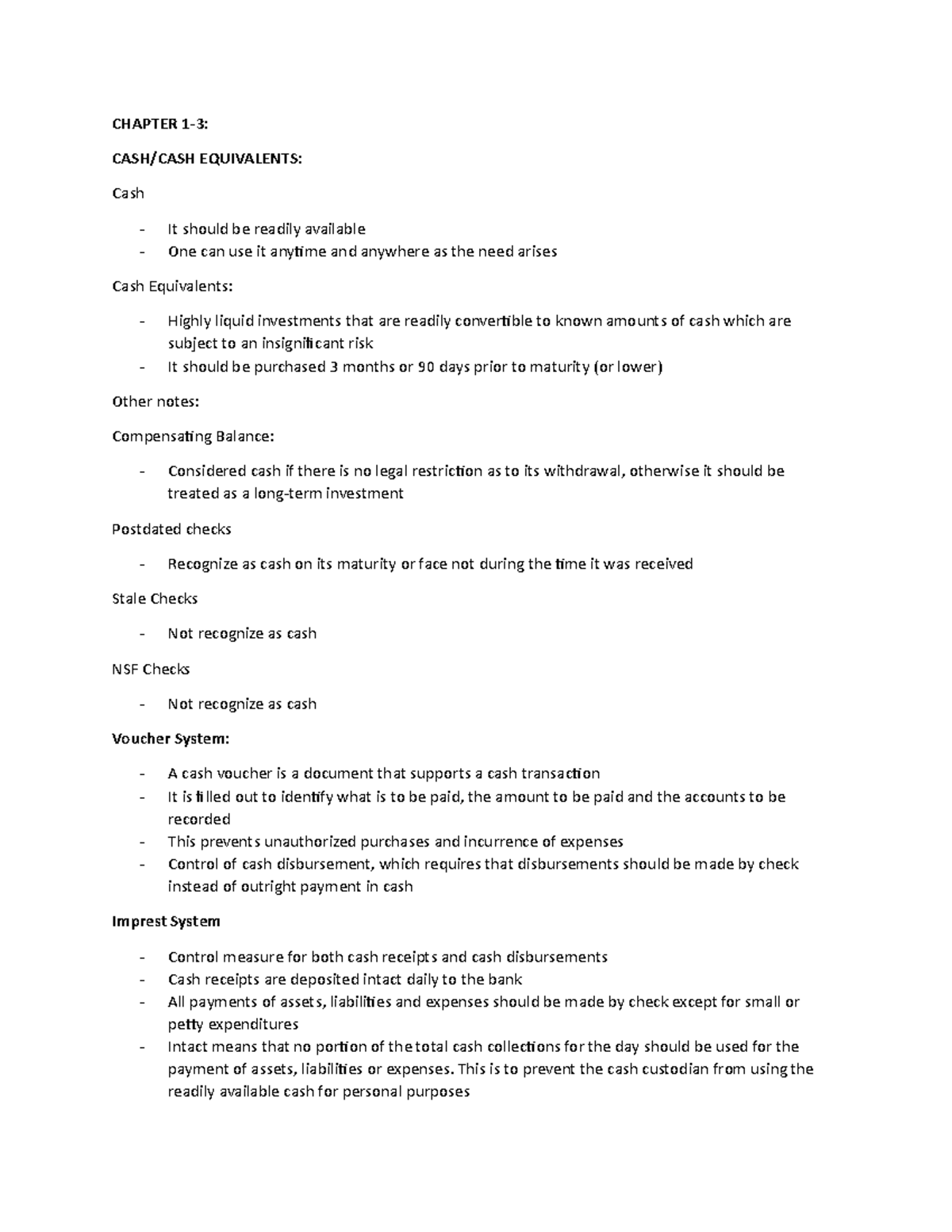 Financial Accounting notes for students - CHAPTER 1-3: CASH/CASH ...