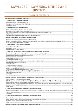 LAWS1230 Notes - LAWYERS, ETHICS AND JUSTICE LAWS1230: ETHICS - LAWS ...