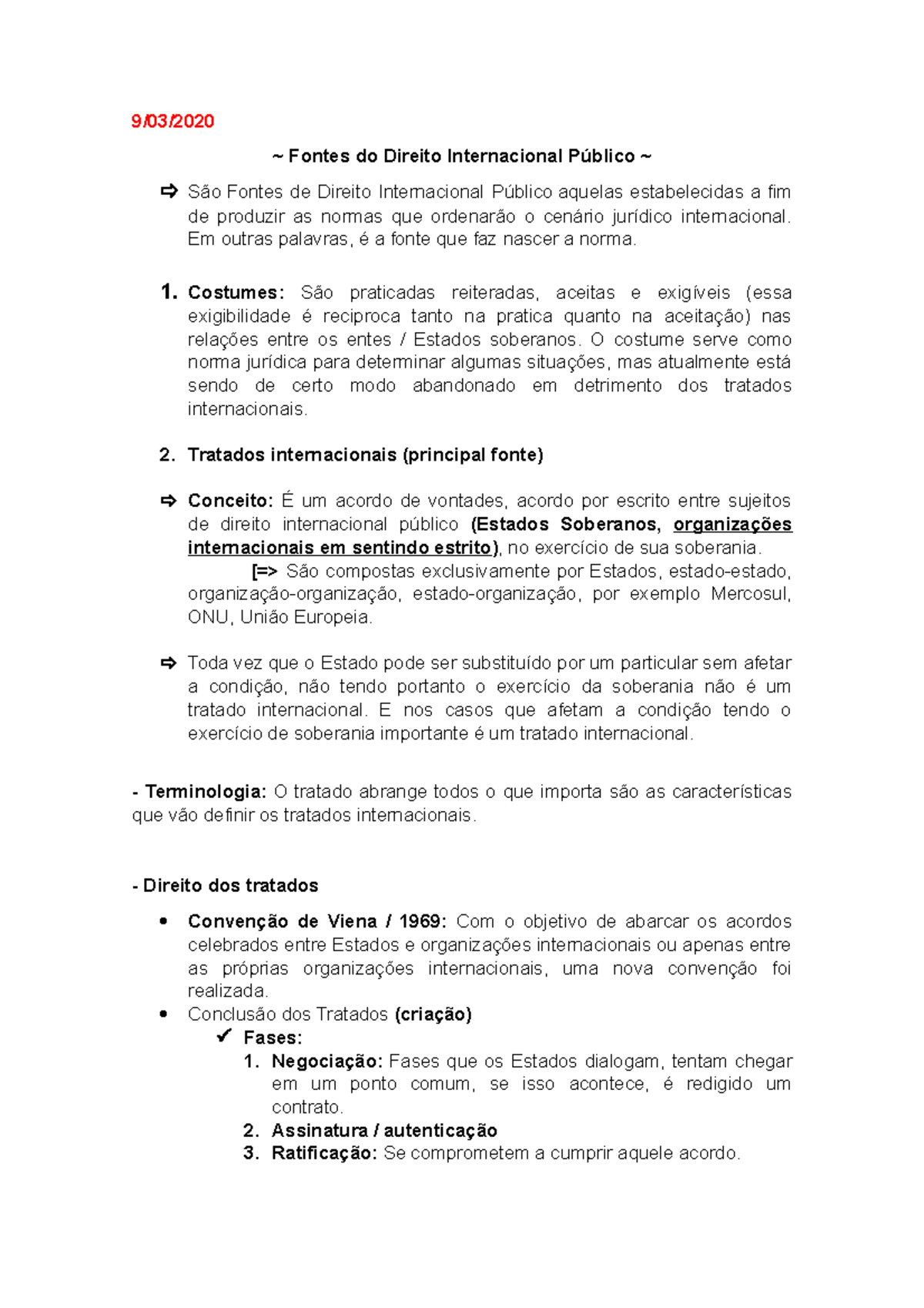 Fontes do Direito Internacional Público - Apontamentos 9-03-2020 - 9/03 ...
