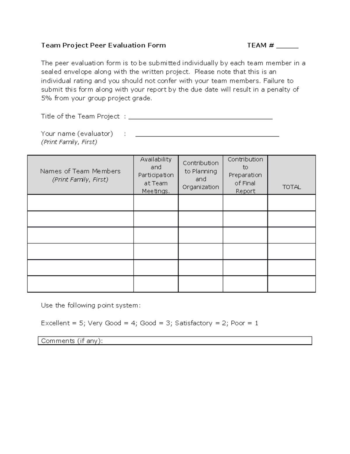 Peer evaluation sheet for mark 201 mark 201 concordia studocu