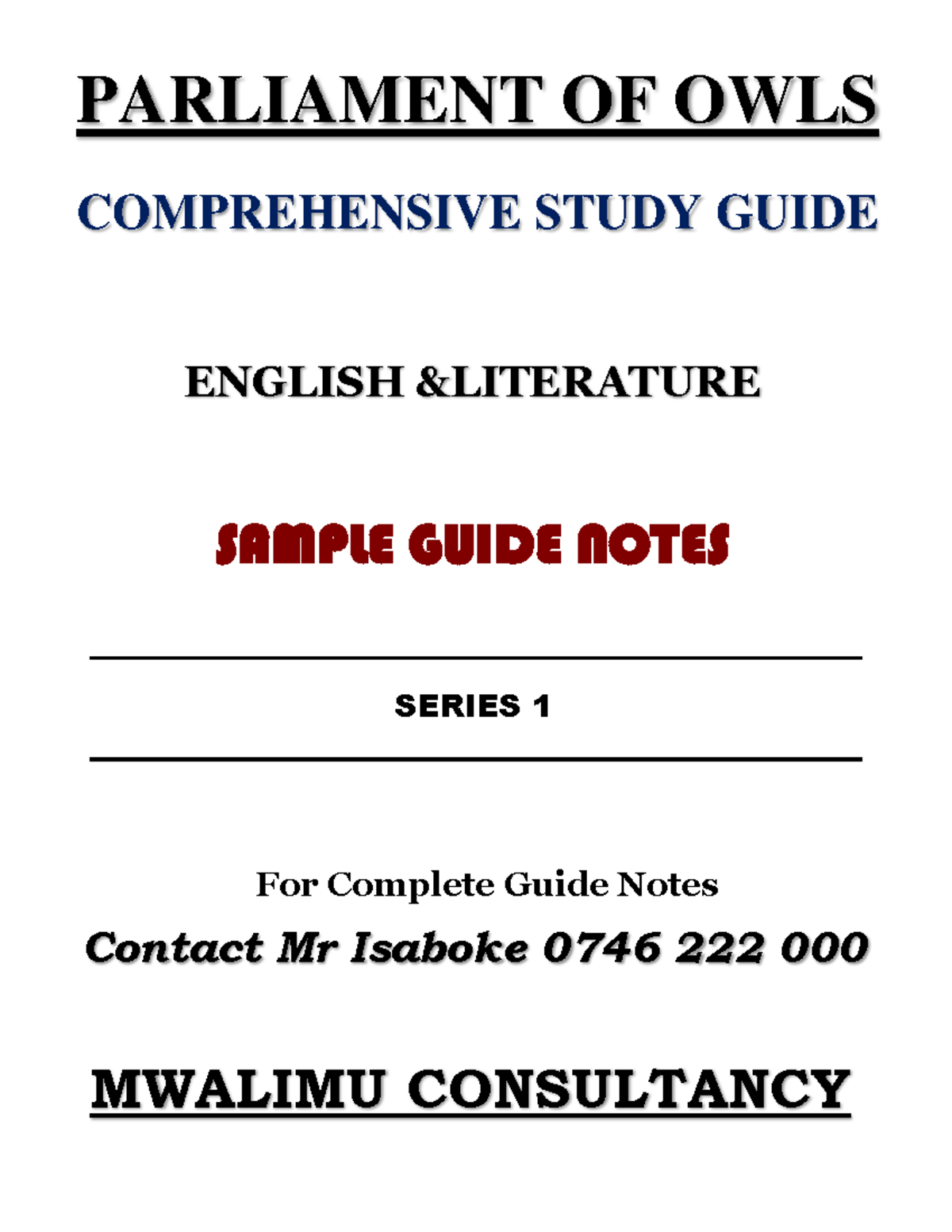 Parliament OF OWLS Guide SP - PARLIAMENT OF OWLS COMPREHENSIVE STUDY ...