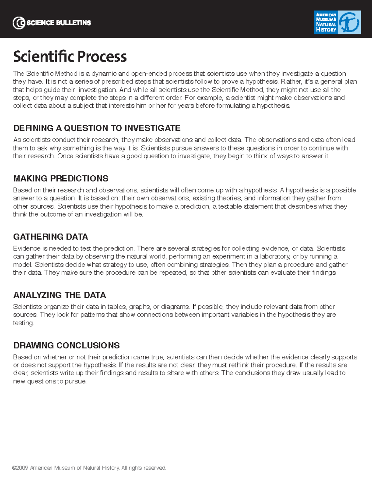 The scientific process pdf - ©2009 American Museum of Natural History ...