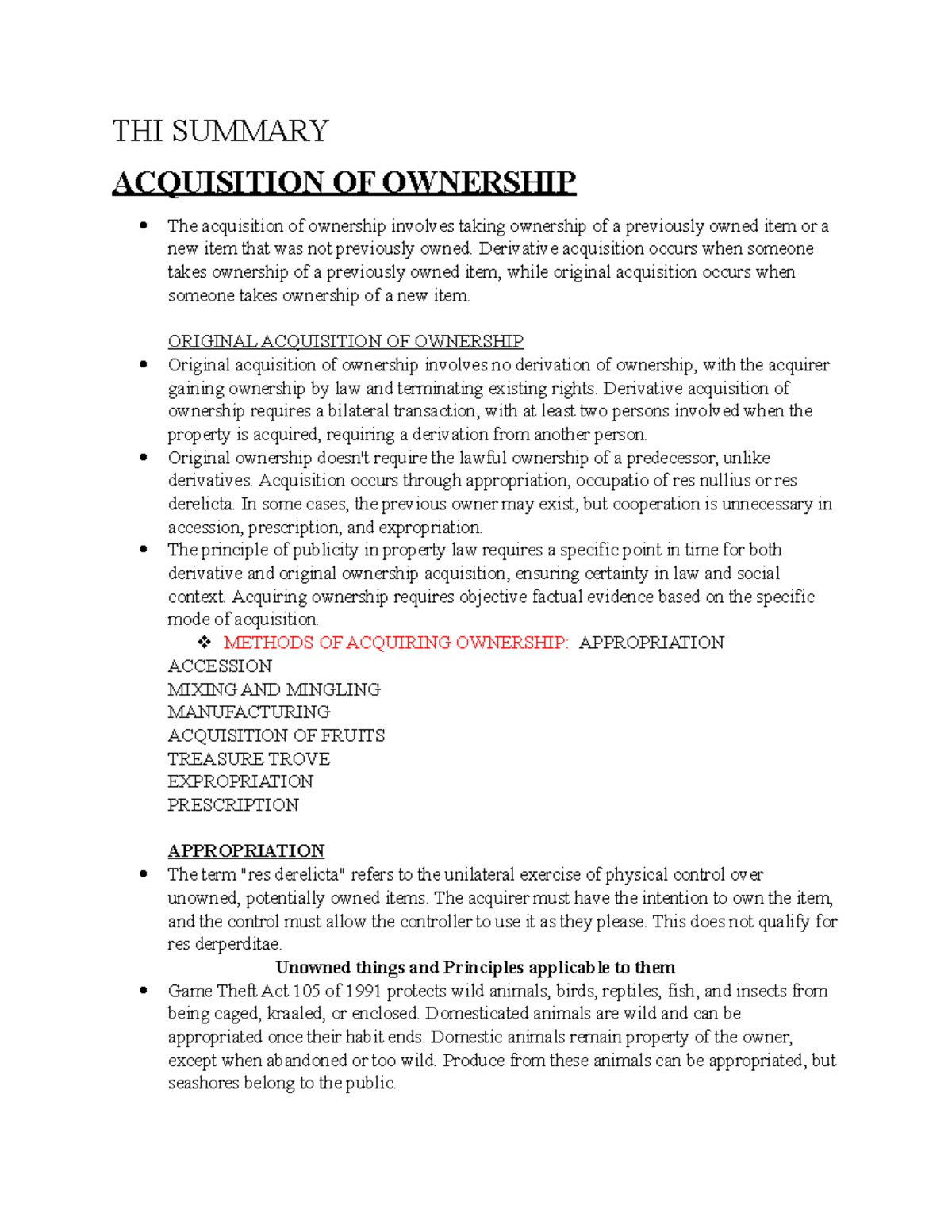 THI Summary - THI SUMMARY ACQUISITION OF OWNERSHIP The acquisition of ...