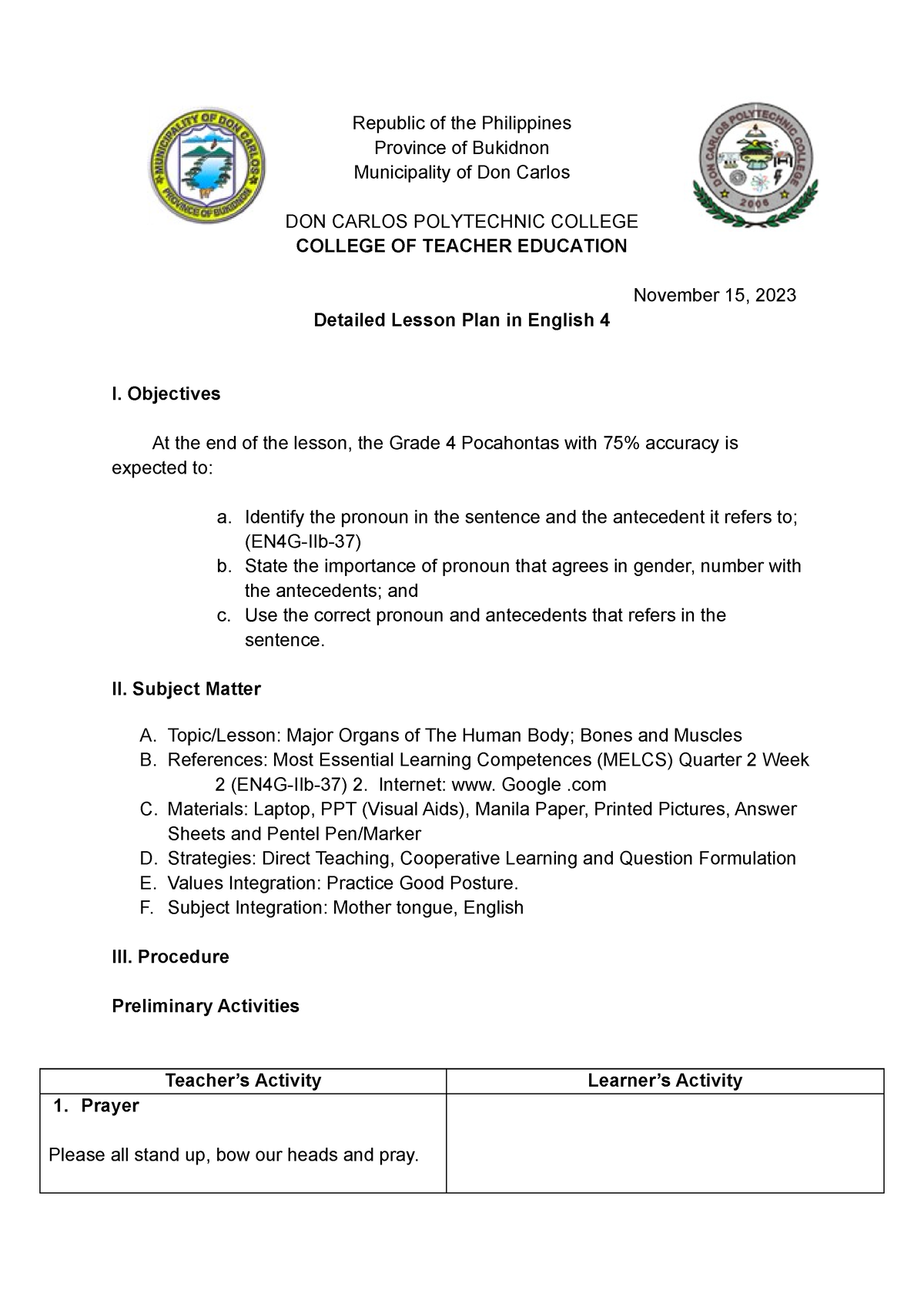 Grade-4-DLP - lesson plan - Republic of the Philippines Province of ...