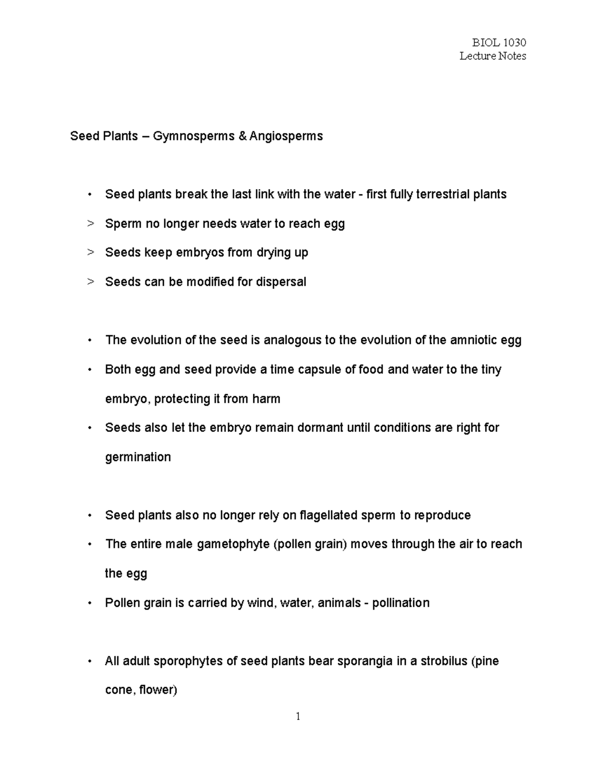 2021 BIOL 1030 Organismal Biology Lecture Notes Gymnosperms 18A - Seed ...