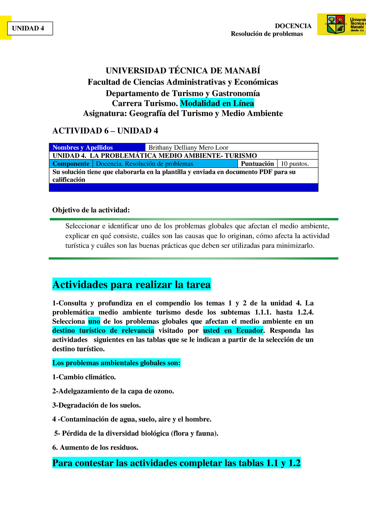 Actividad 6 - Unidad 4- Docencia Gala - DOCENCIA Resolución De ...