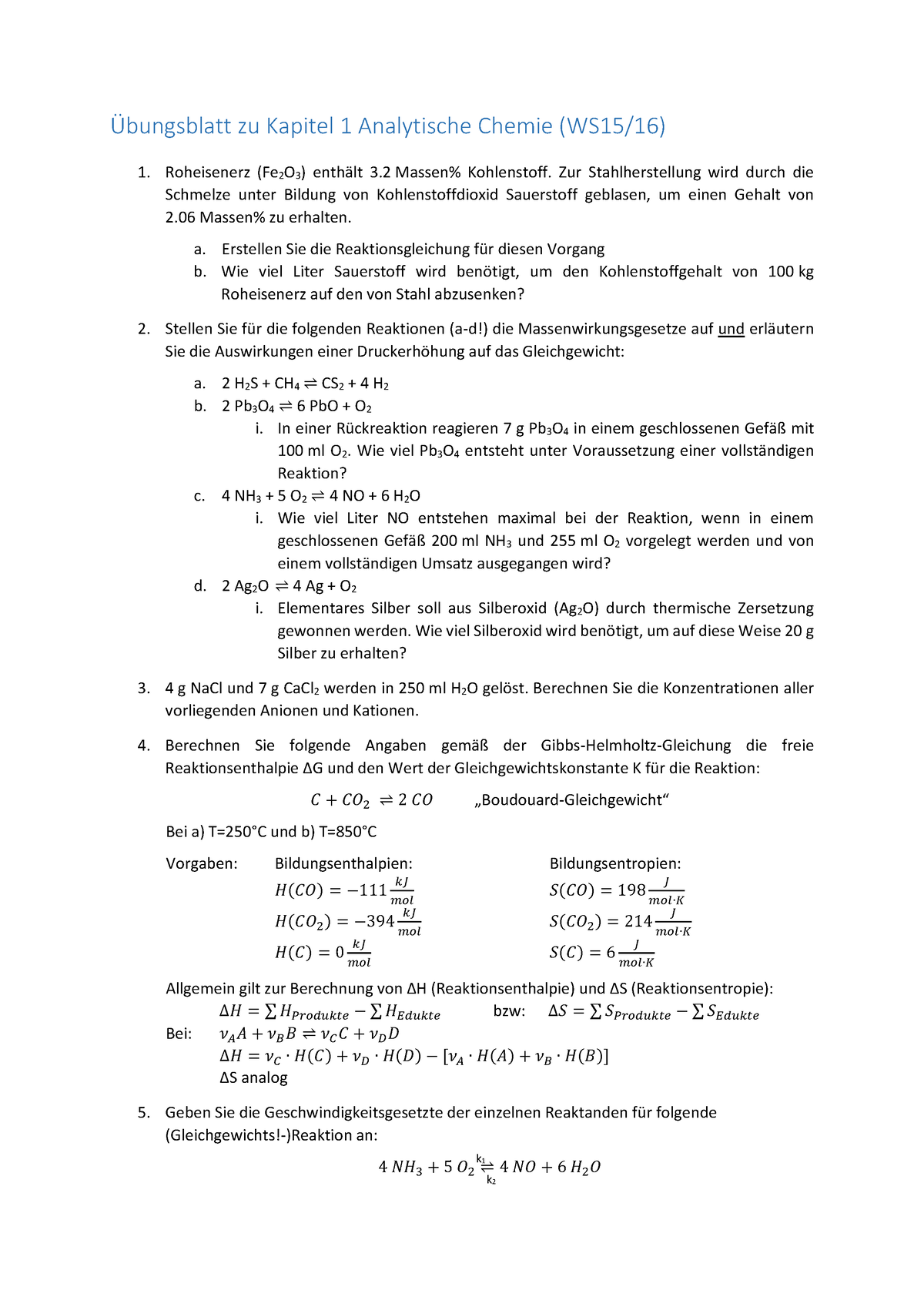 Bungsblatt Kapitel Analytische Chemie Bungsblatt Zu Kapitel